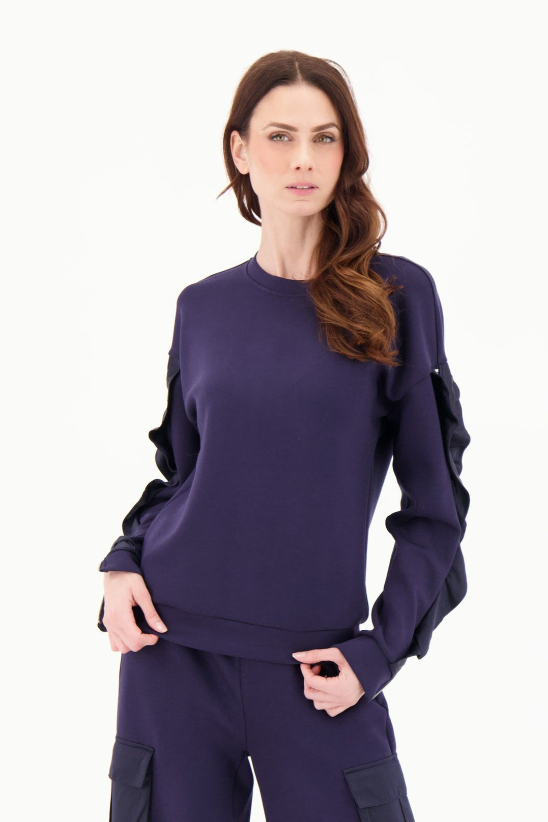 Satin Ruffle Zipper Sleeve Top