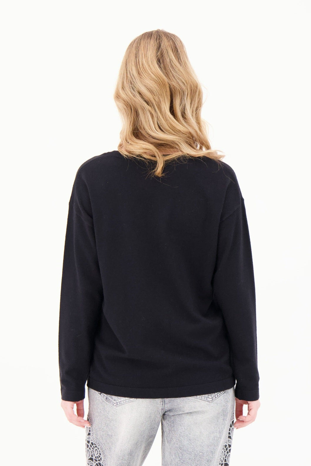 Crew Neckline Mixed Media "VIP" Applique Sweater