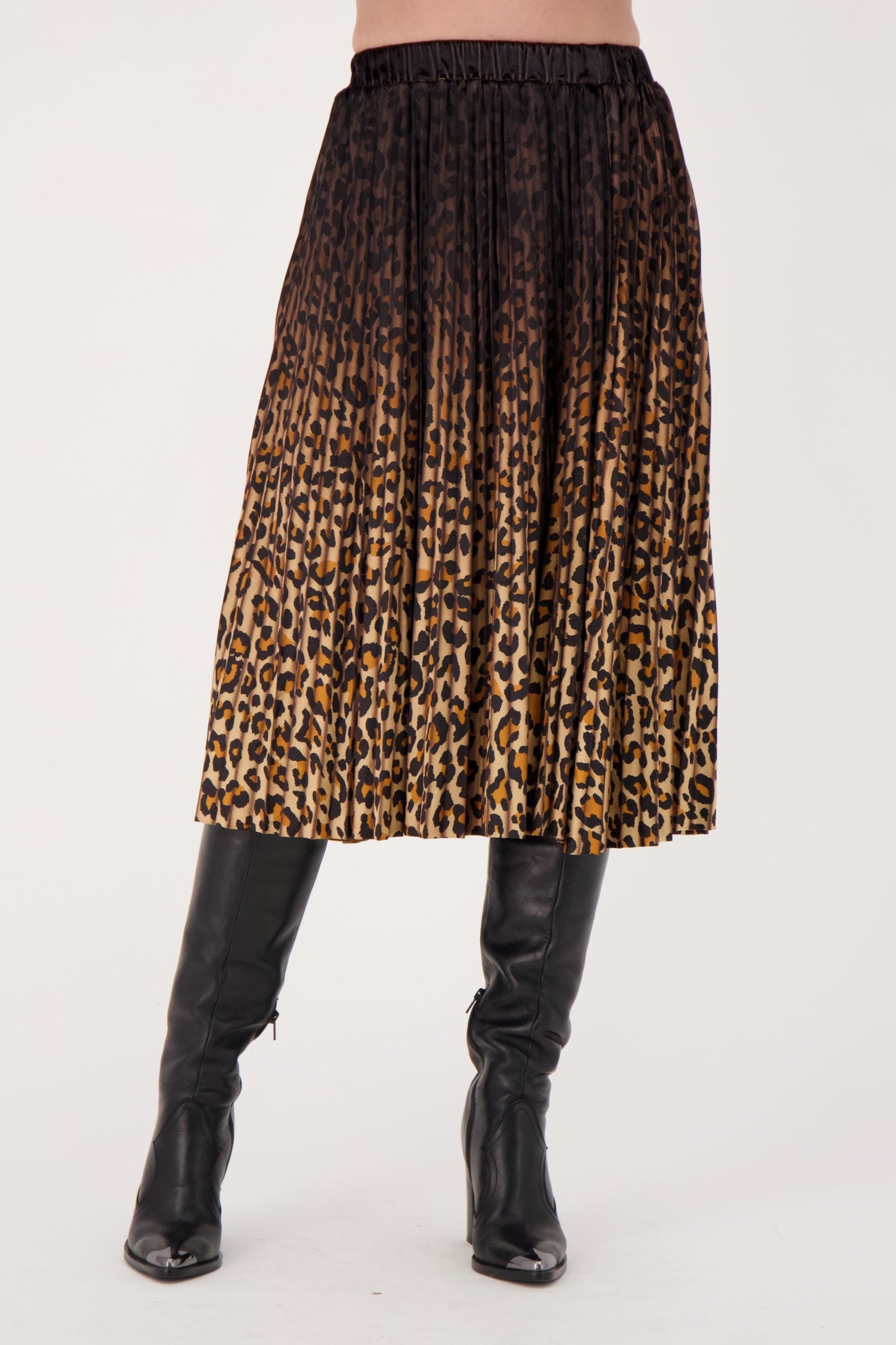 Velour Leopard Print Pleated Skirt