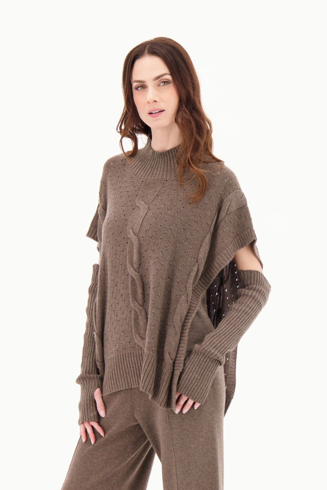 Open Sides Cableknit Poncho