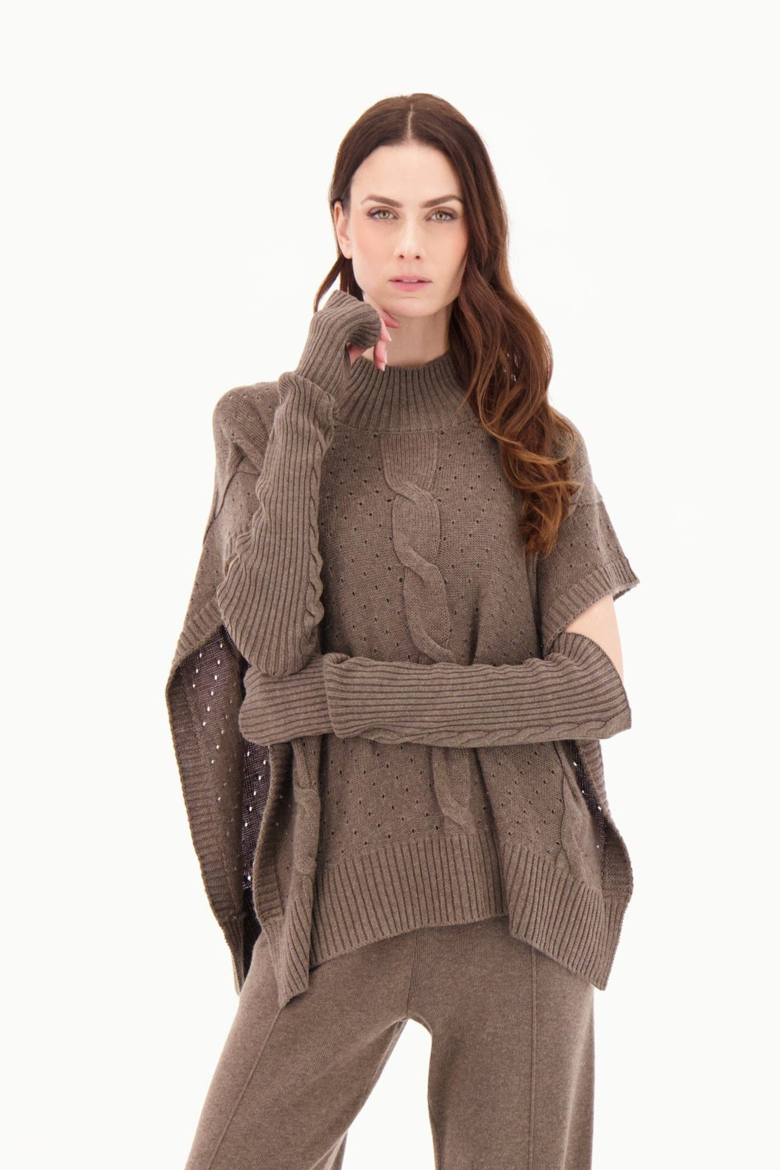Open Sides Cableknit Poncho