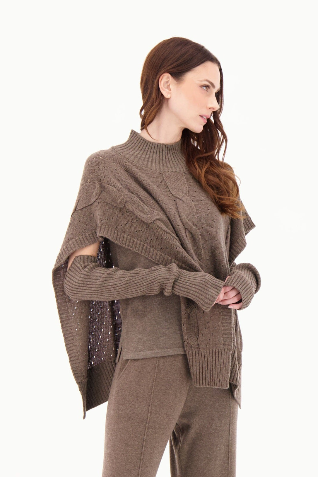 Open Sides Cableknit Poncho