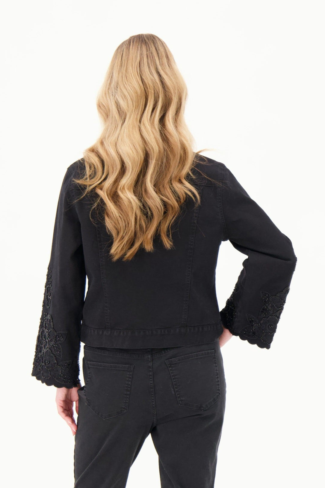 Beaded Collar And Sleeve Denim Jacket