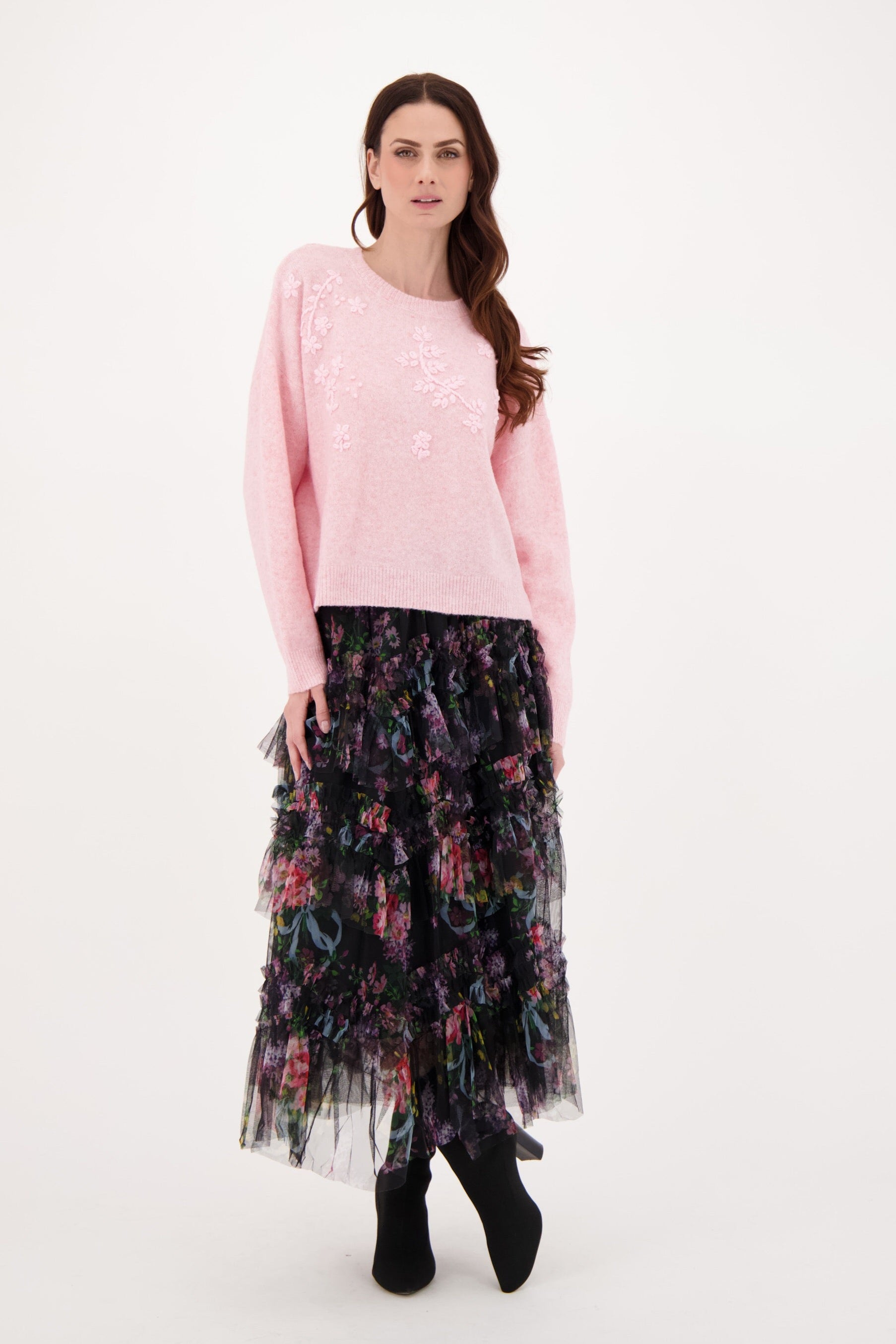Floral Ruffle Tulle Skirt