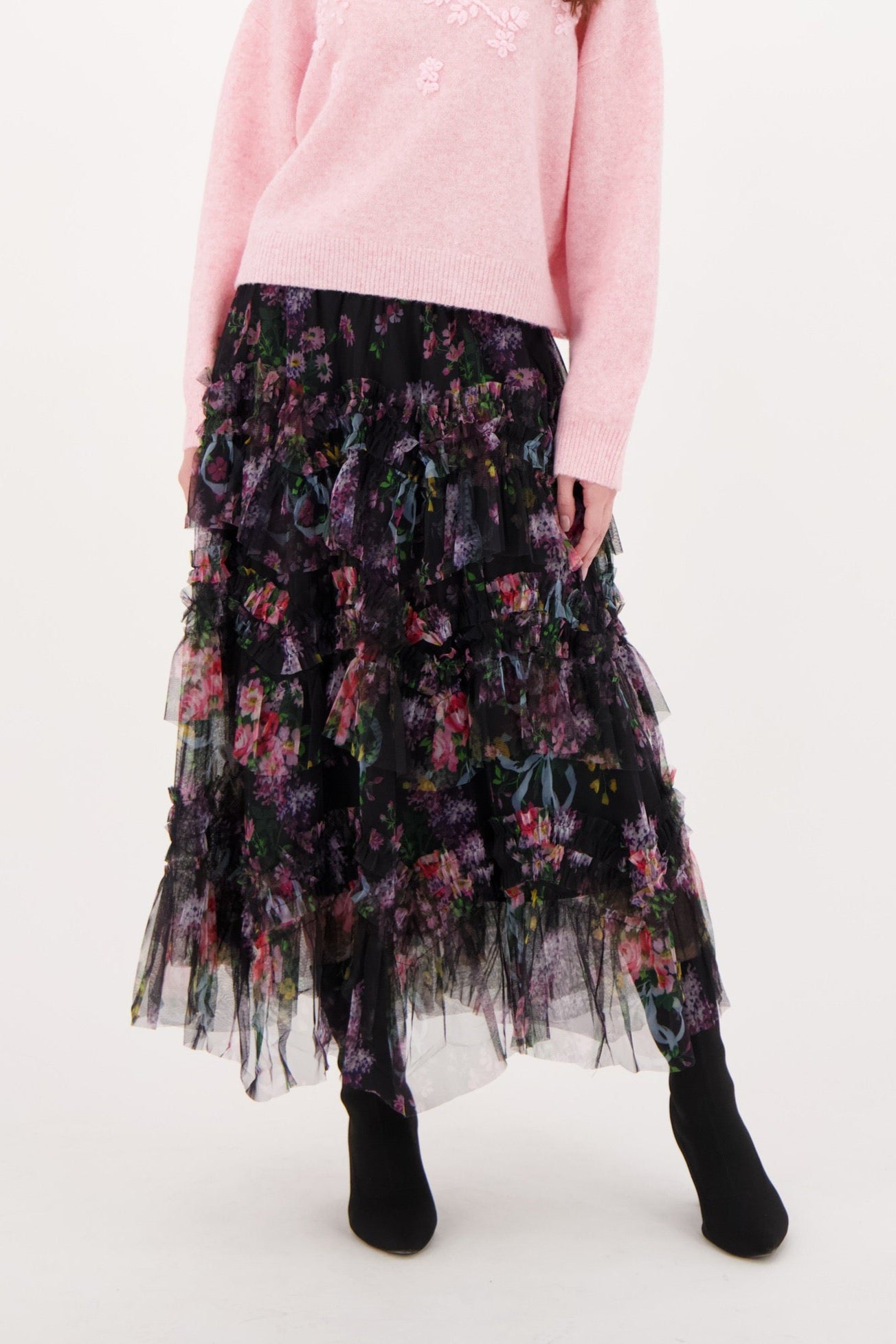 Floral Ruffle Tulle Skirt