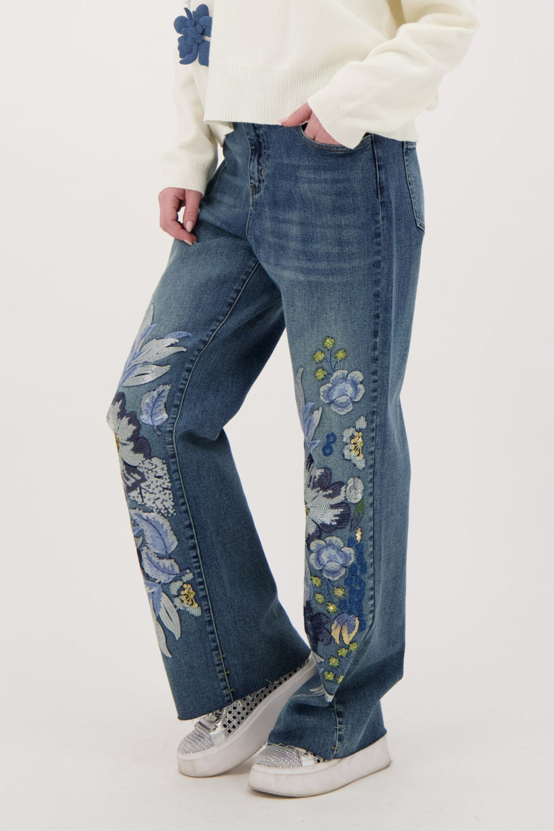 Floral Embroidered Denim