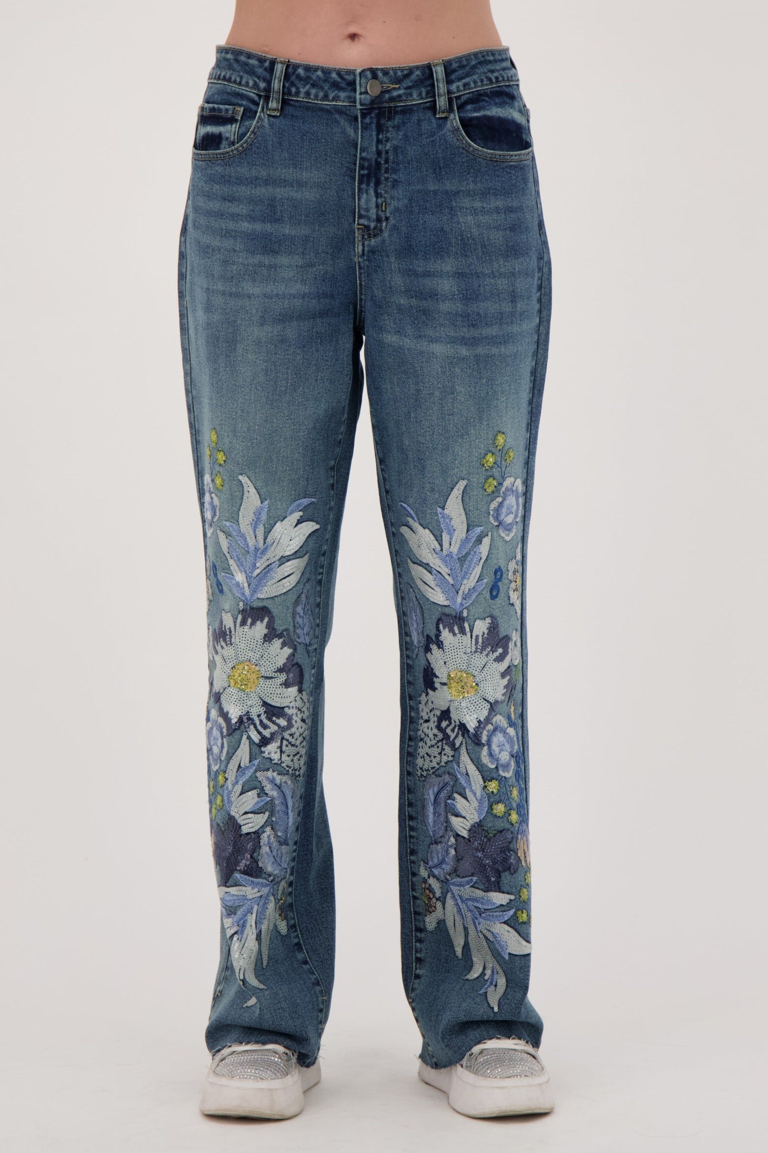 Floral Embroidered Denim
