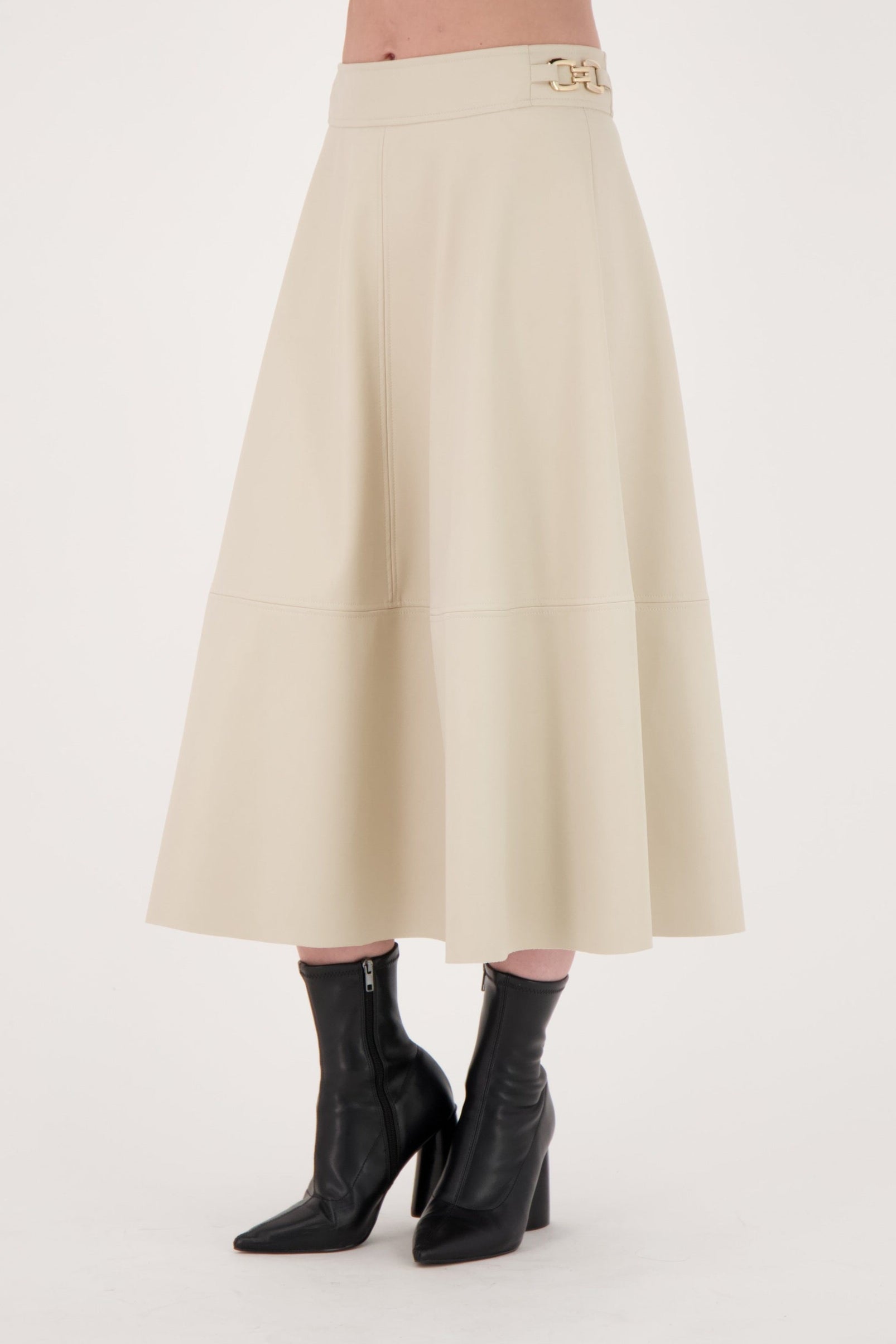 Faux Leather Waist Buckle Skirt