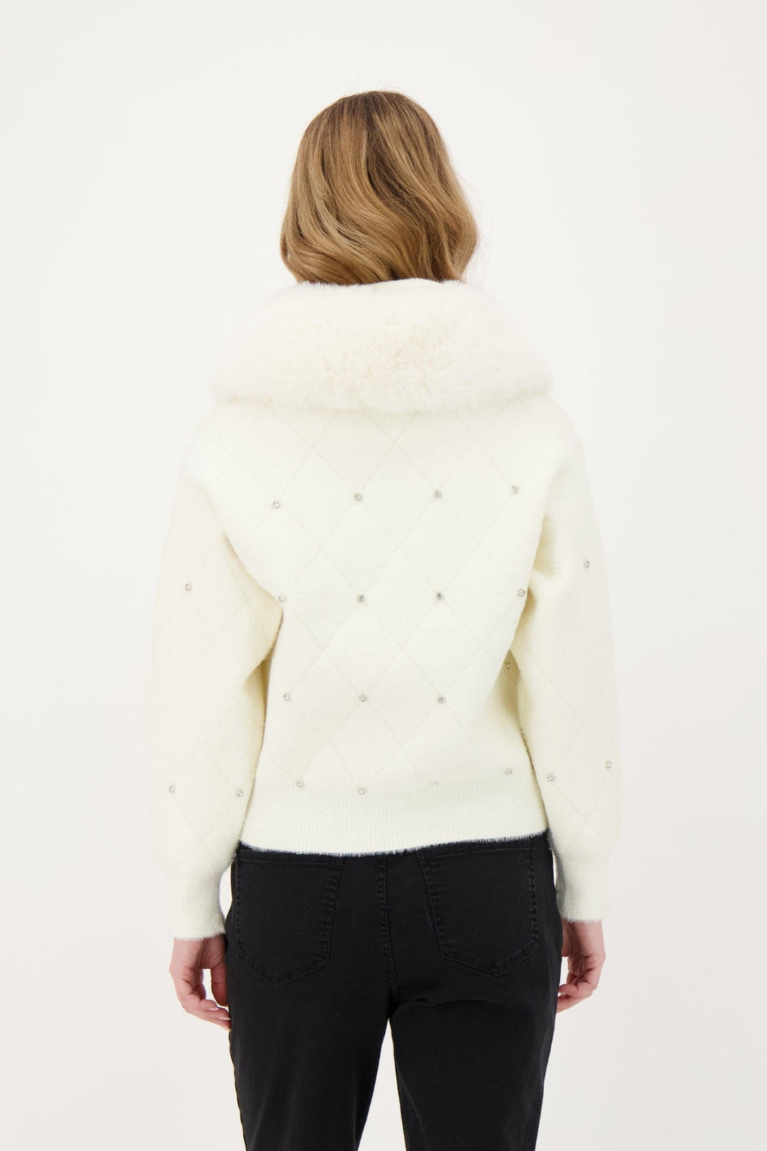 Diamond Studded Detachable Faux Fur Jacket