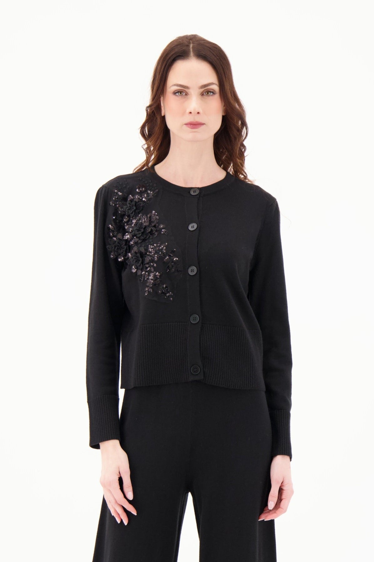 Asymmetrical Floral Applique Cardigan