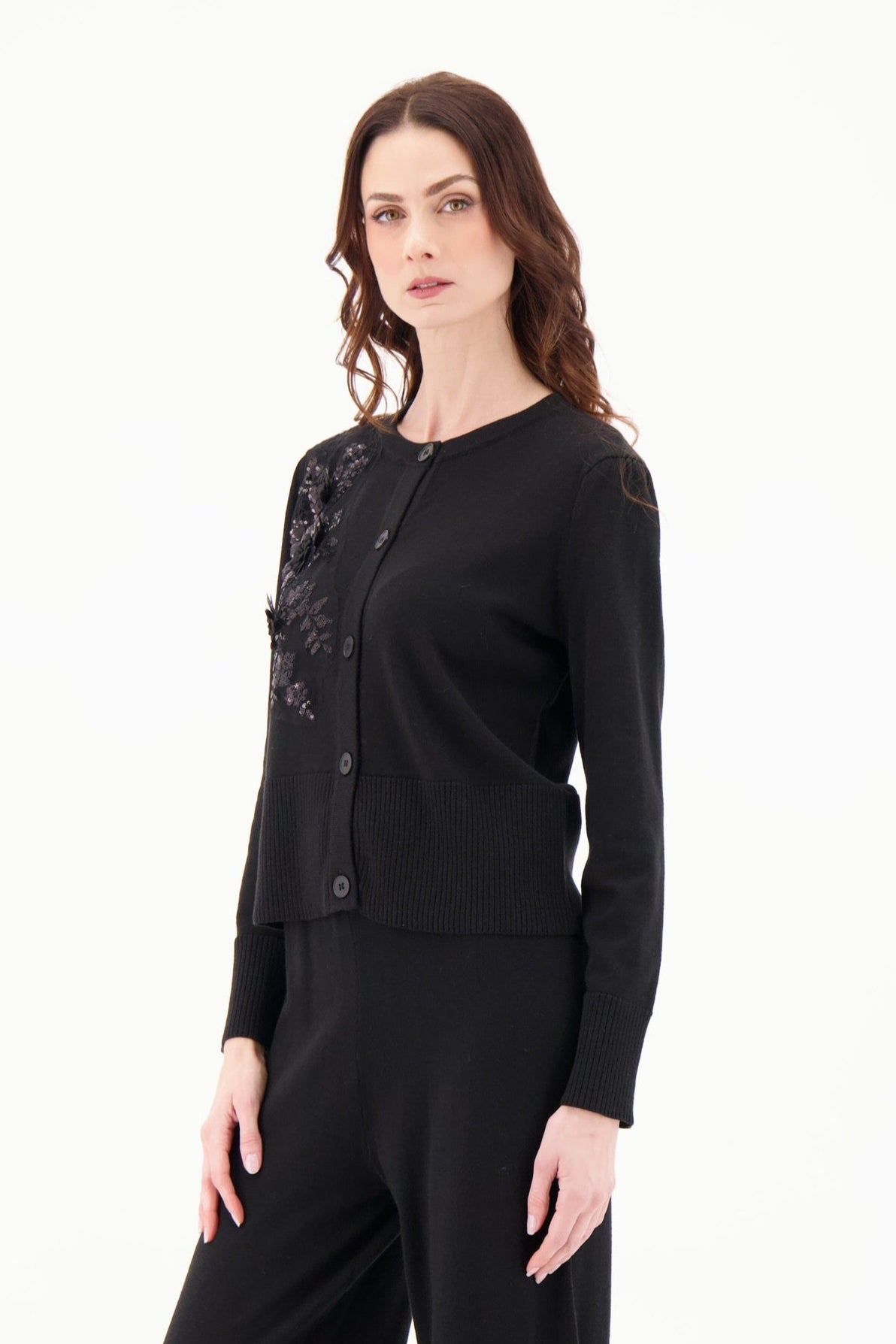 Asymmetrical Floral Applique Cardigan