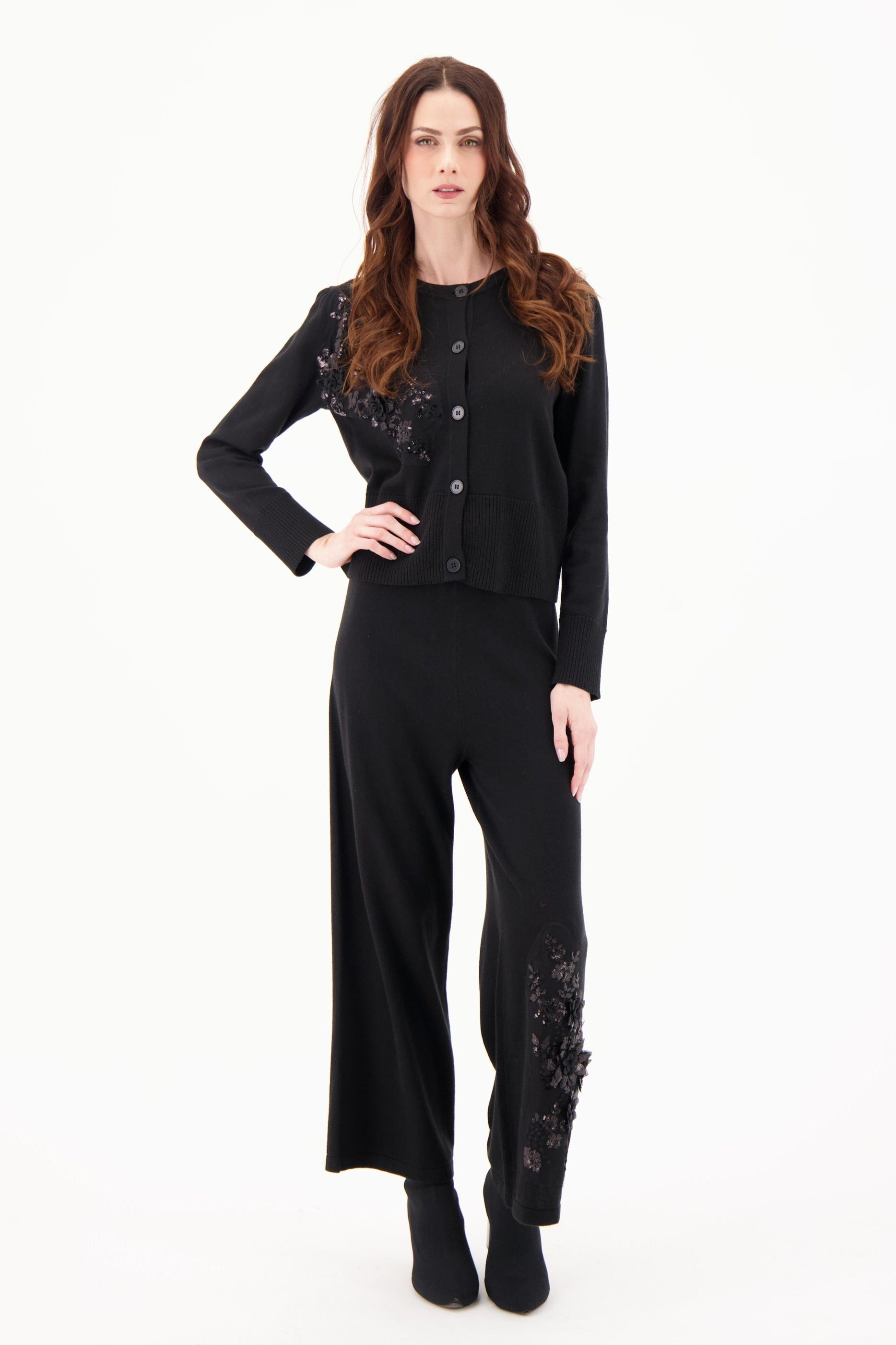 Asymmetrical Floral Applique Cardigan