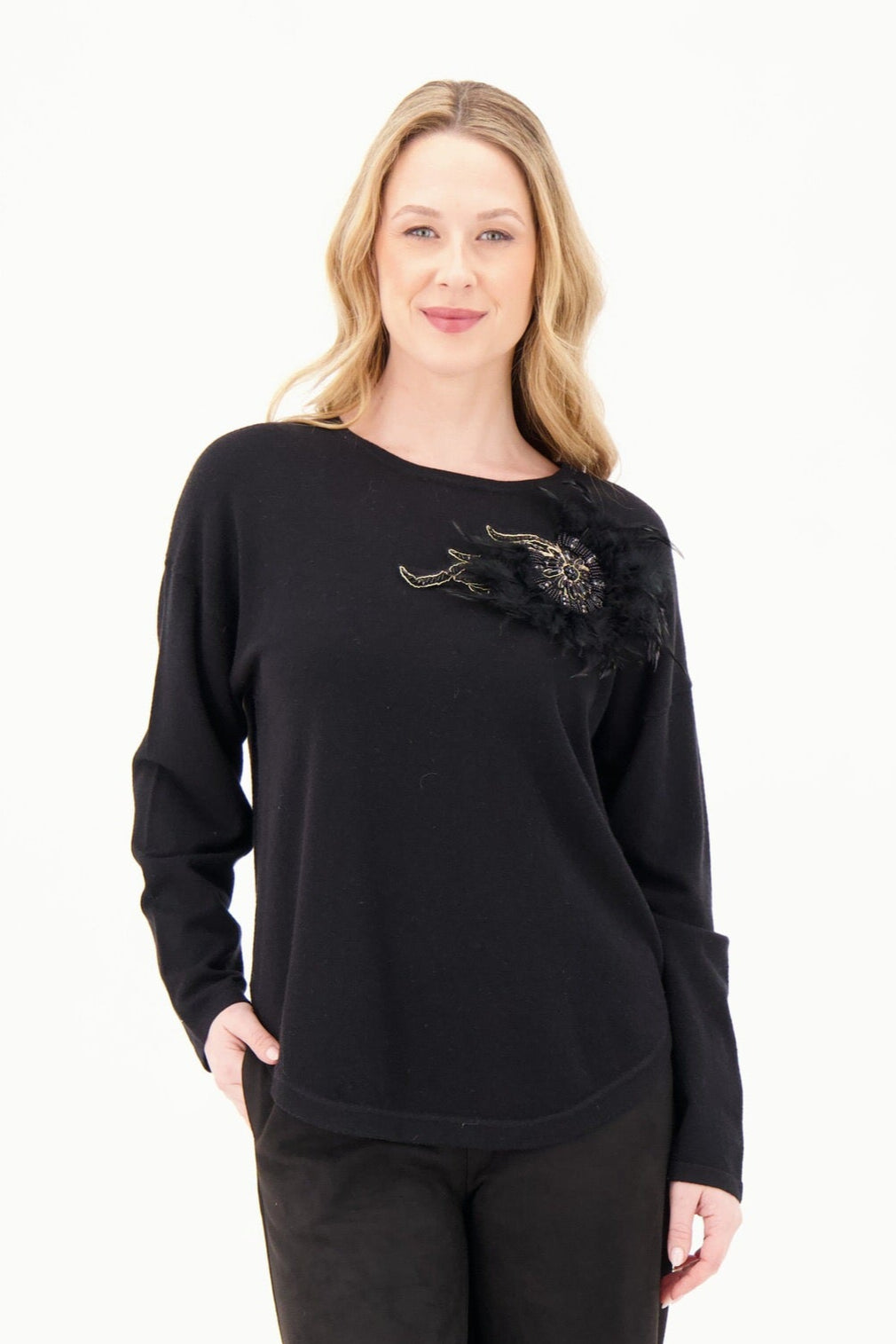 Detachable Feather Applique Sweater