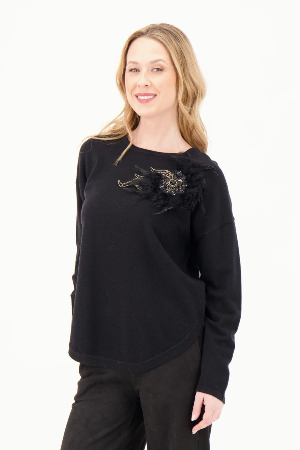 Detachable Feather Applique Sweater
