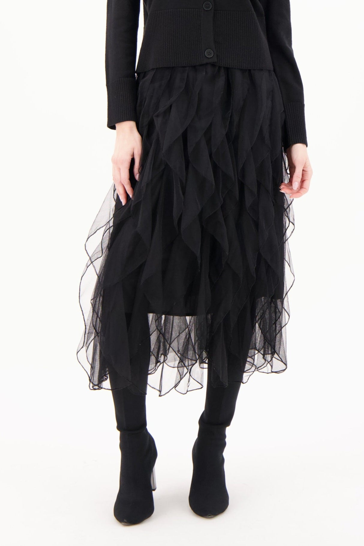 Vertical Ruffled Tulle Skirt