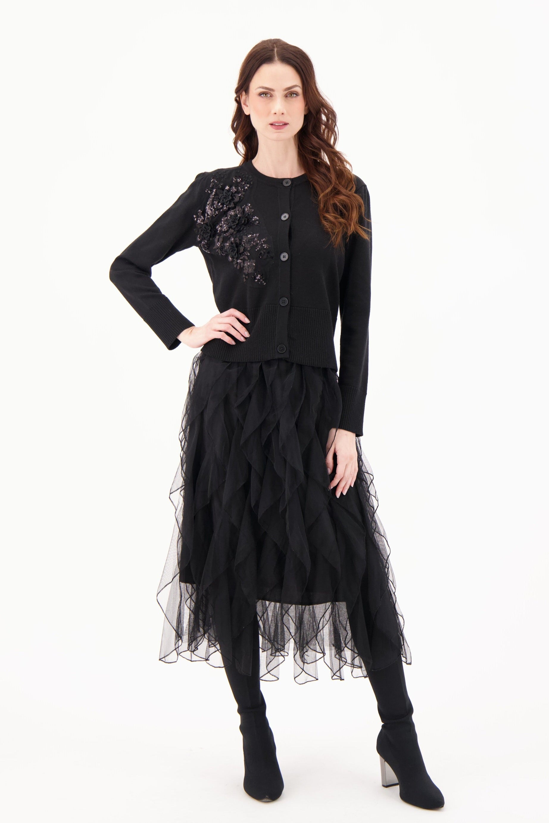 Vertical Ruffled Tulle Skirt
