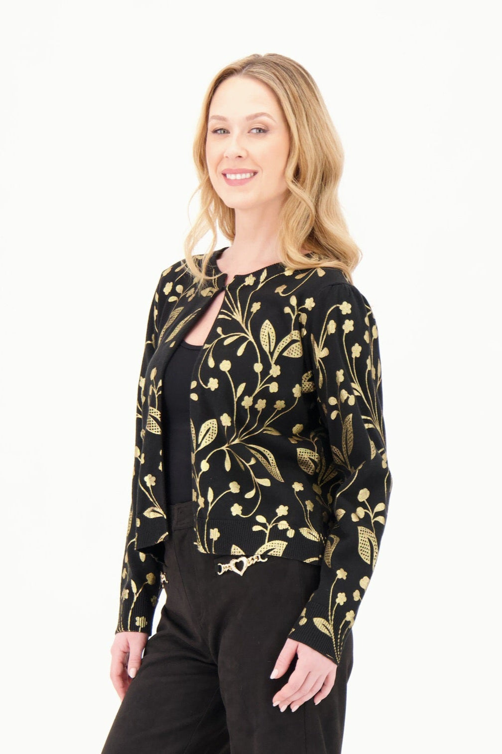 Gold Leaf Foil Print Cardigan