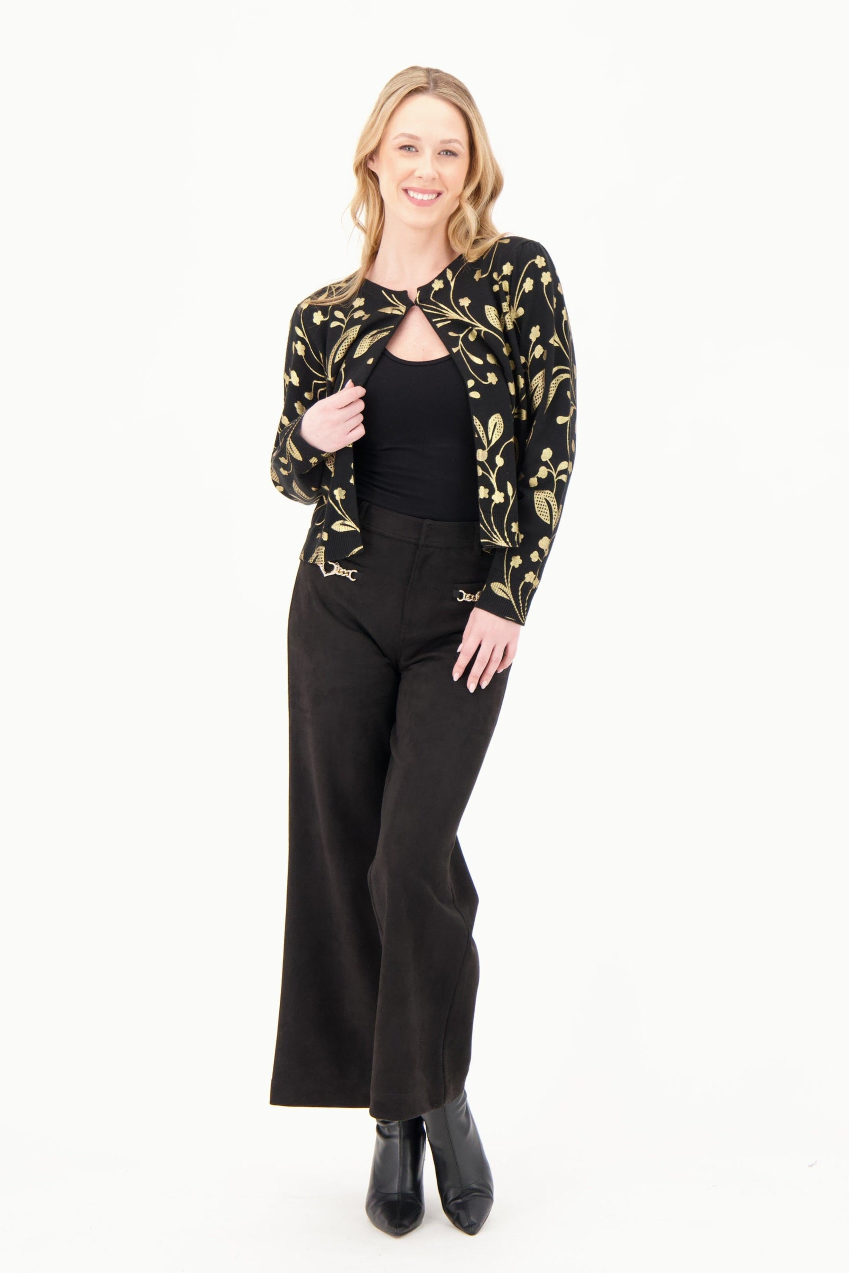 Gold Leaf Foil Print Cardigan