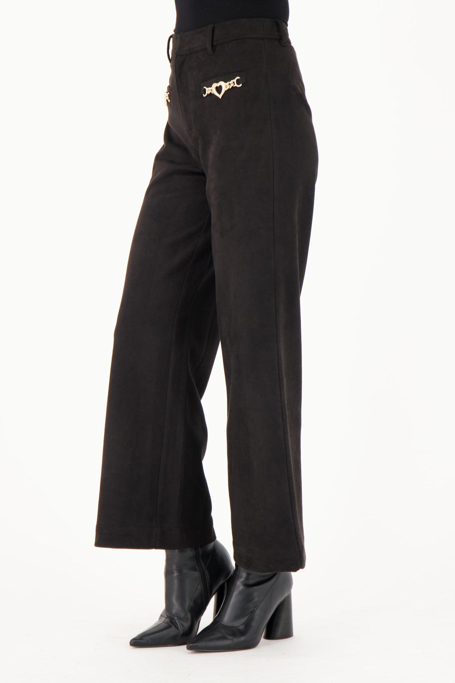 Heart Chain Pocket Faux Suede Pant