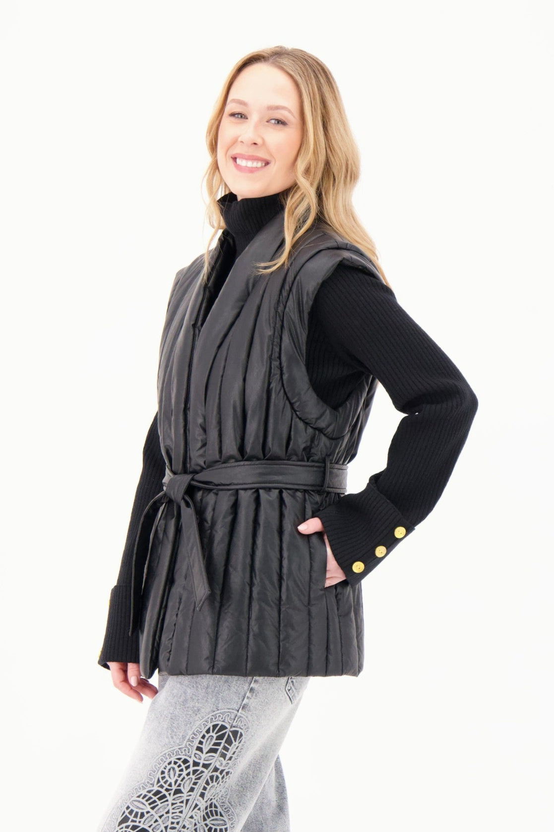 Faux Leather Belted Vest