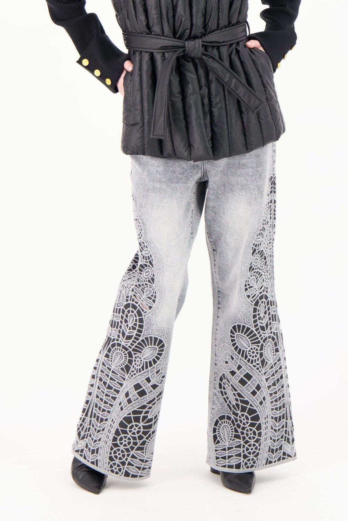 Laser Cut PU Denim Pant