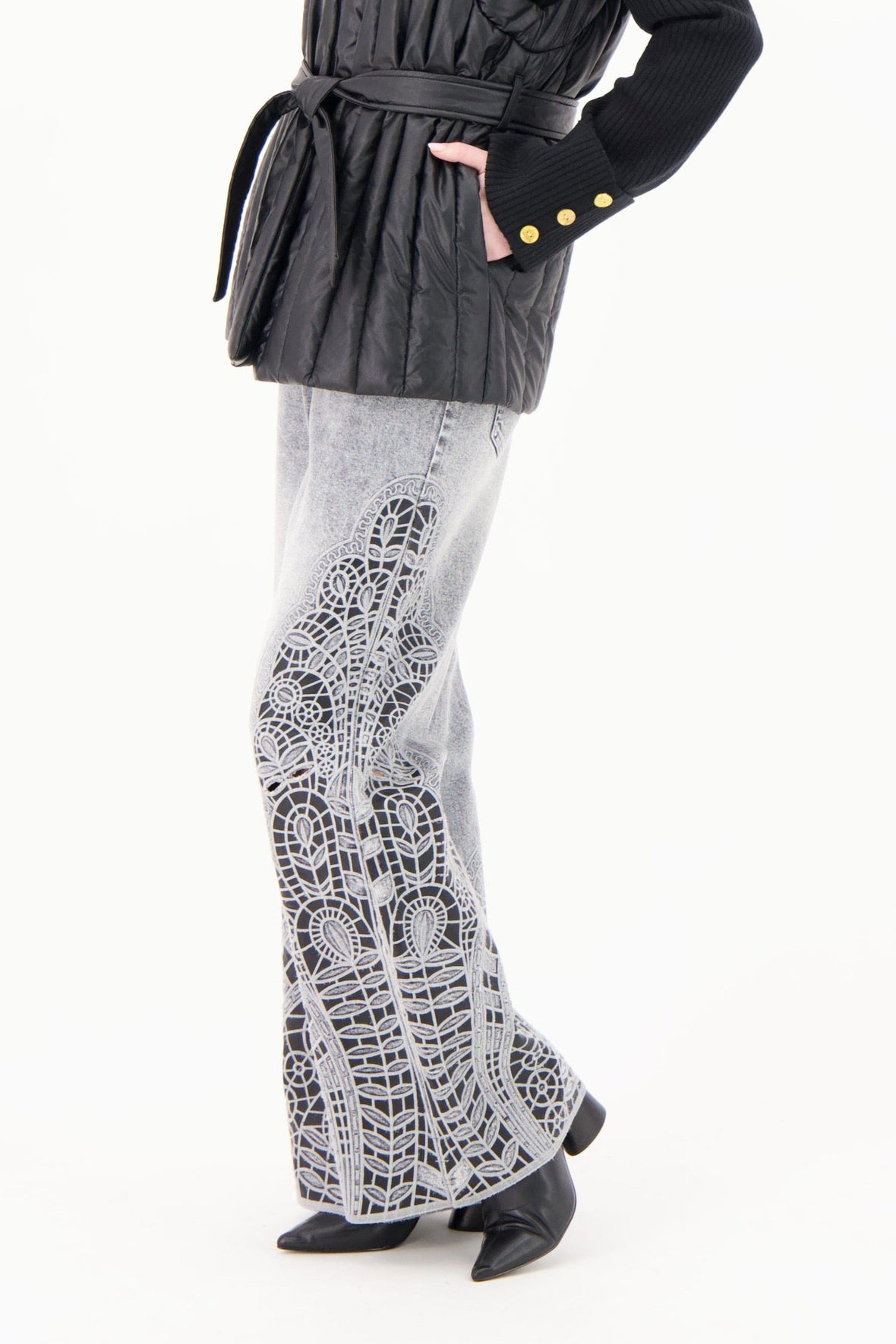 Laser Cut PU Denim Pant