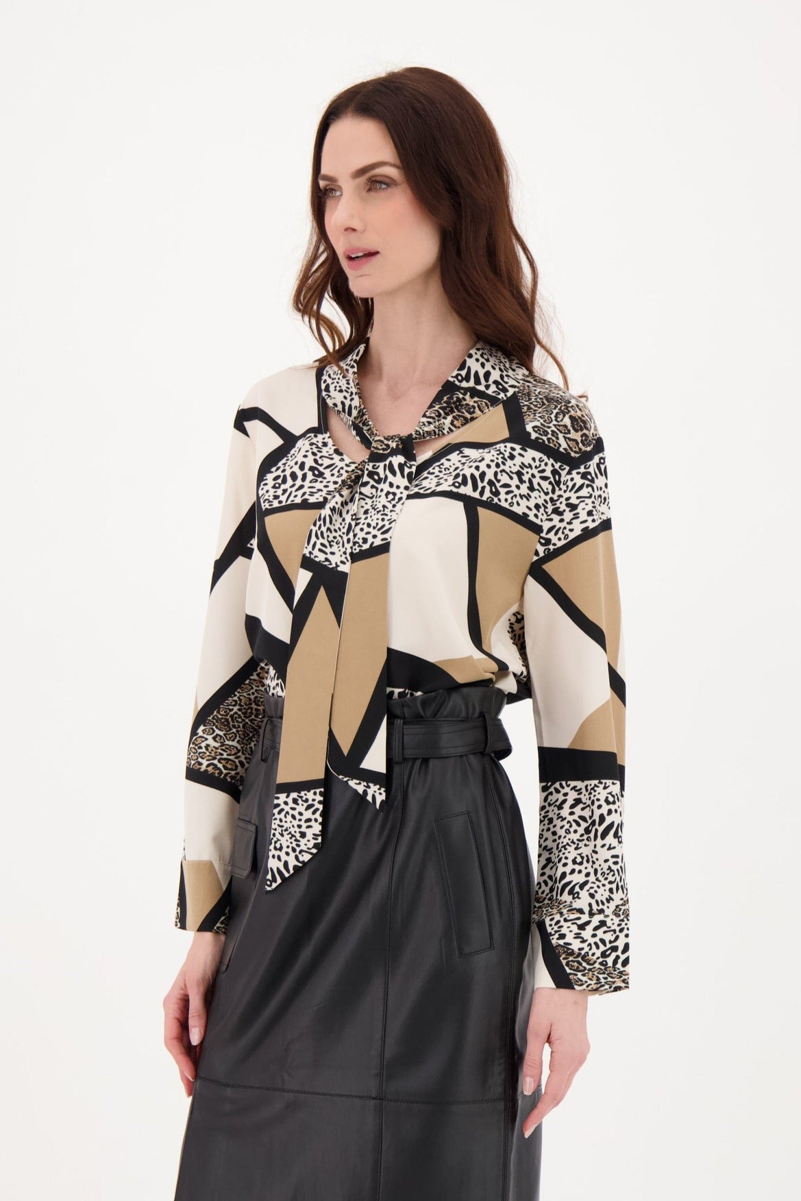 Animal Print Neck Tie Blouse