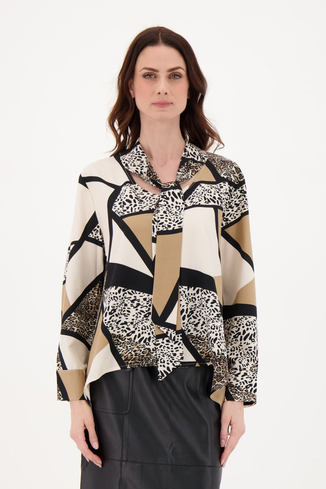 Animal Print Neck Tie Blouse