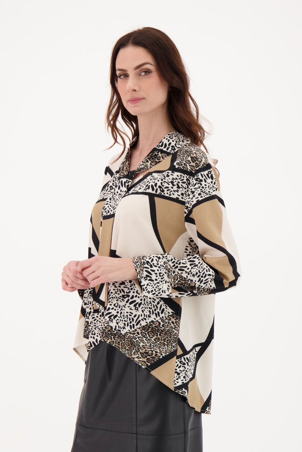 Animal Print Neck Tie Blouse
