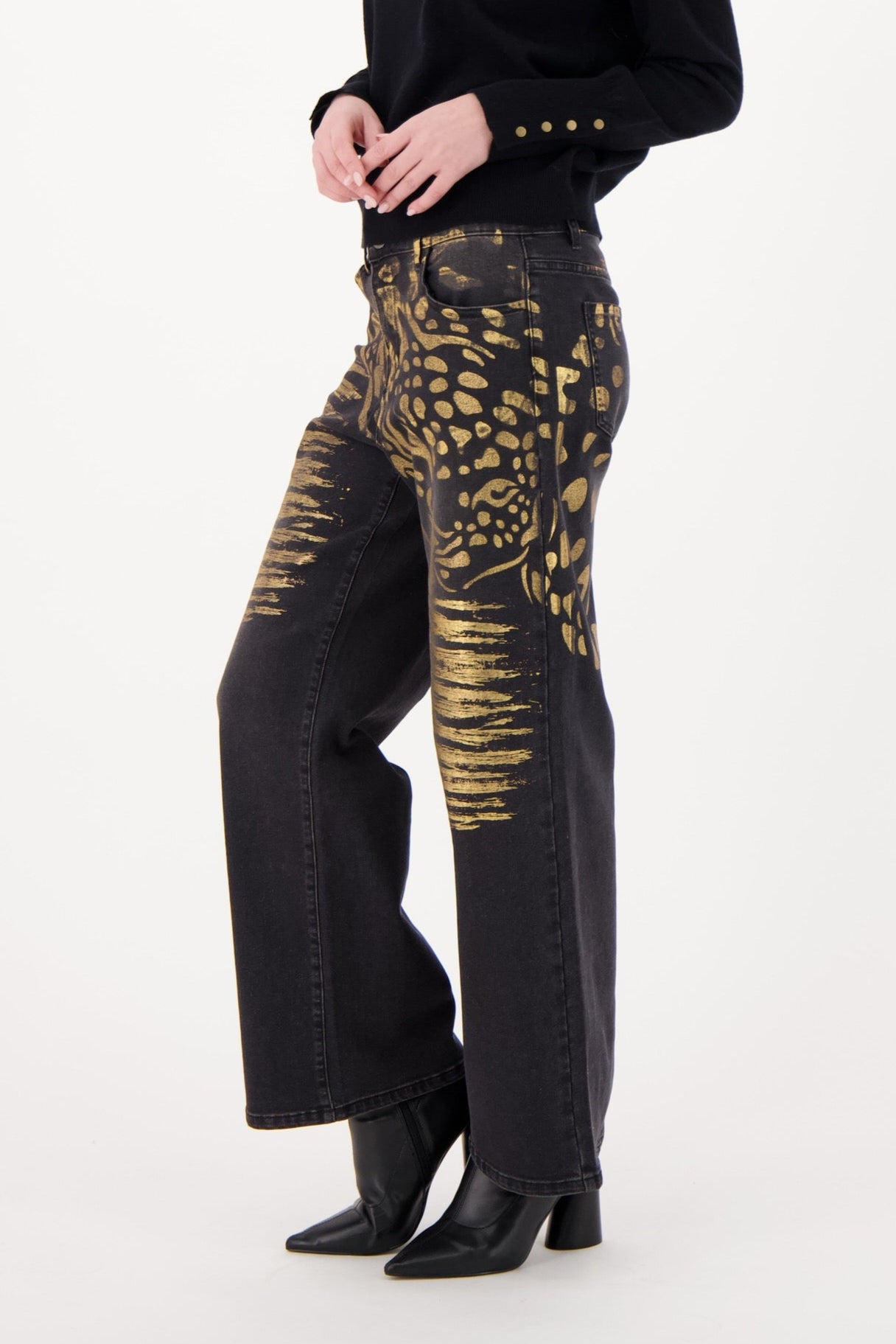 Gold Foil Printed Denim Pant