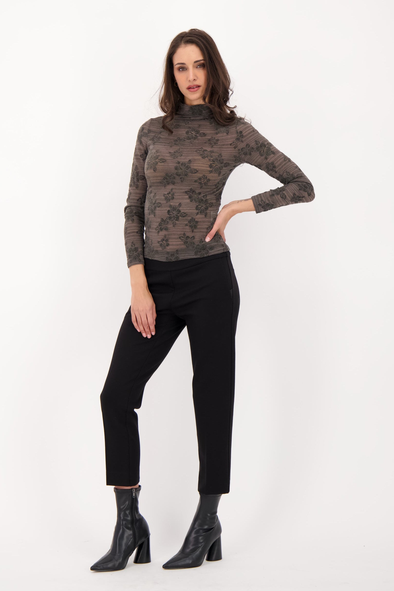 Flocked Floral Lace Top
