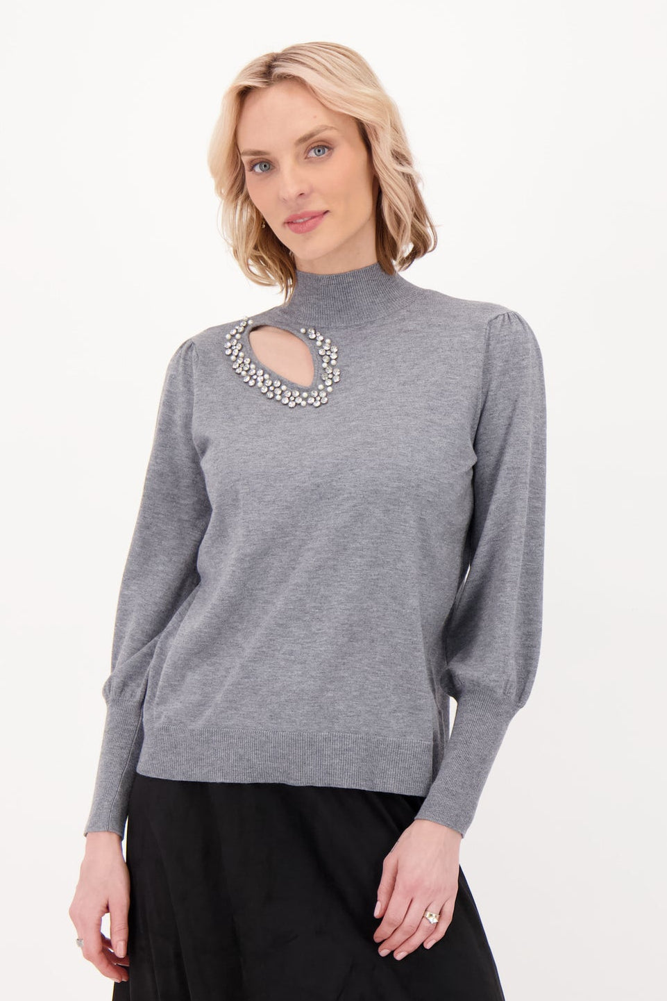 Embellished Side Neck Keyhole Sweater