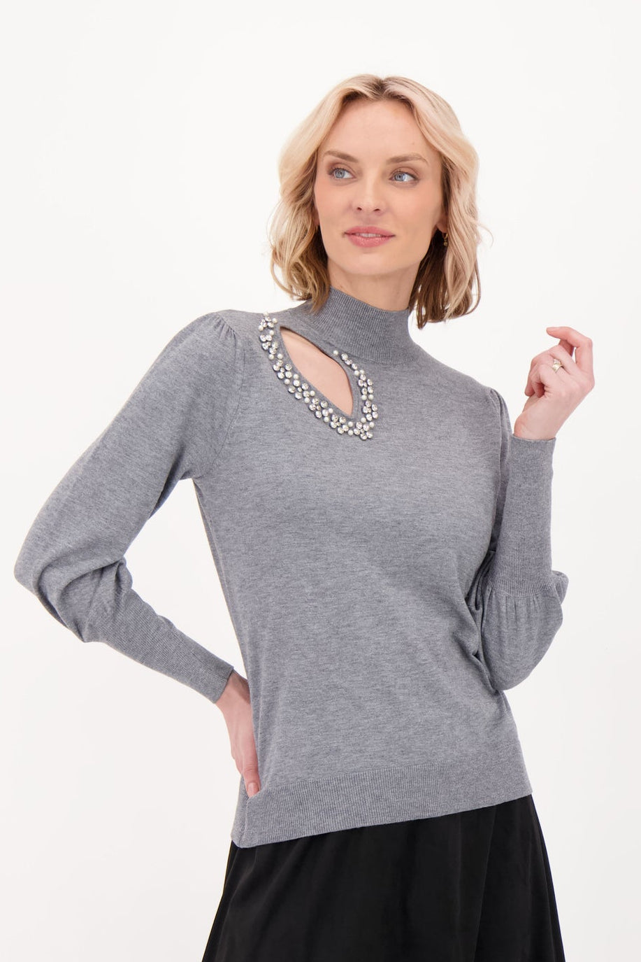 Embellished Side Neck Keyhole Sweater