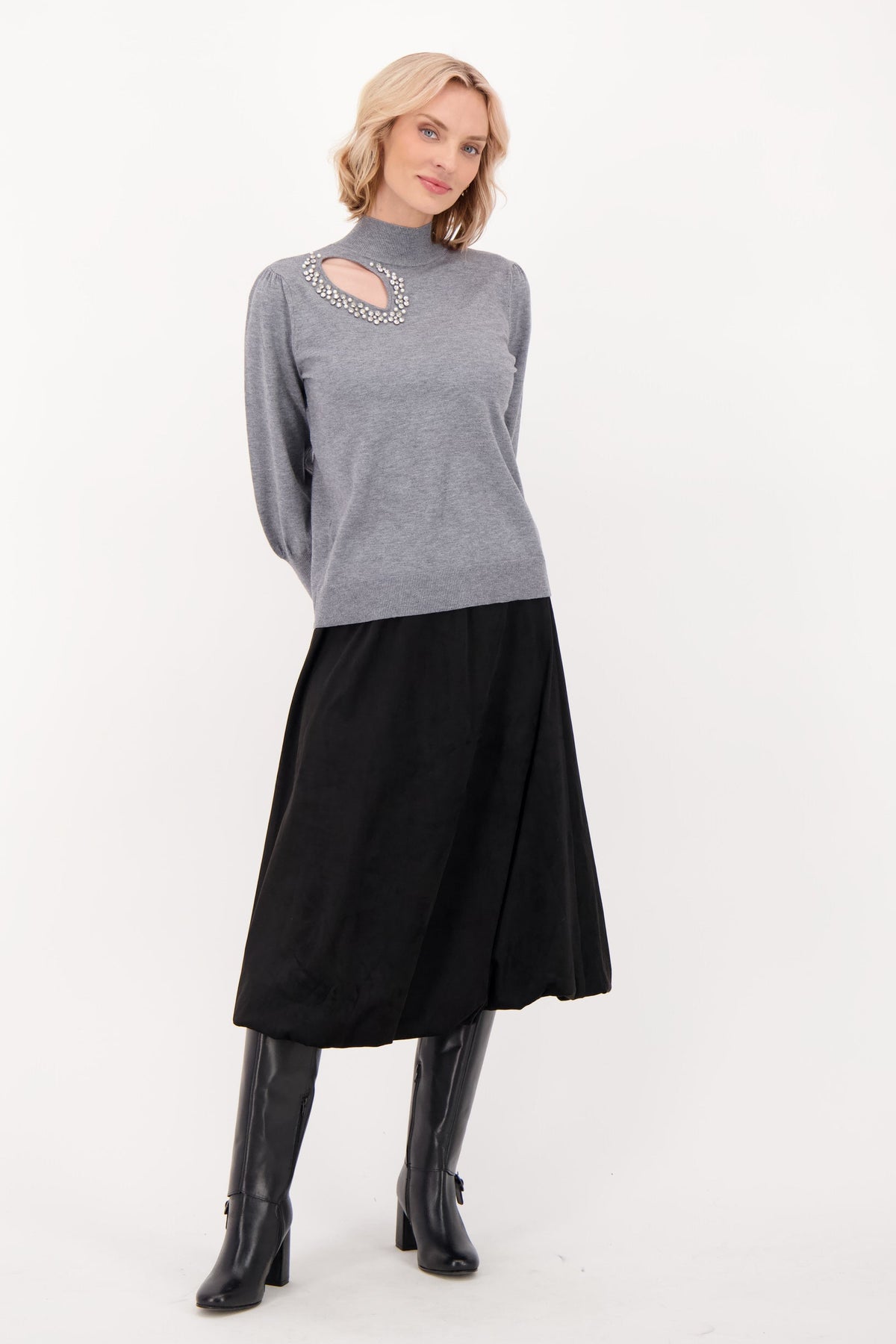 Embellished Side Neck Keyhole Sweater