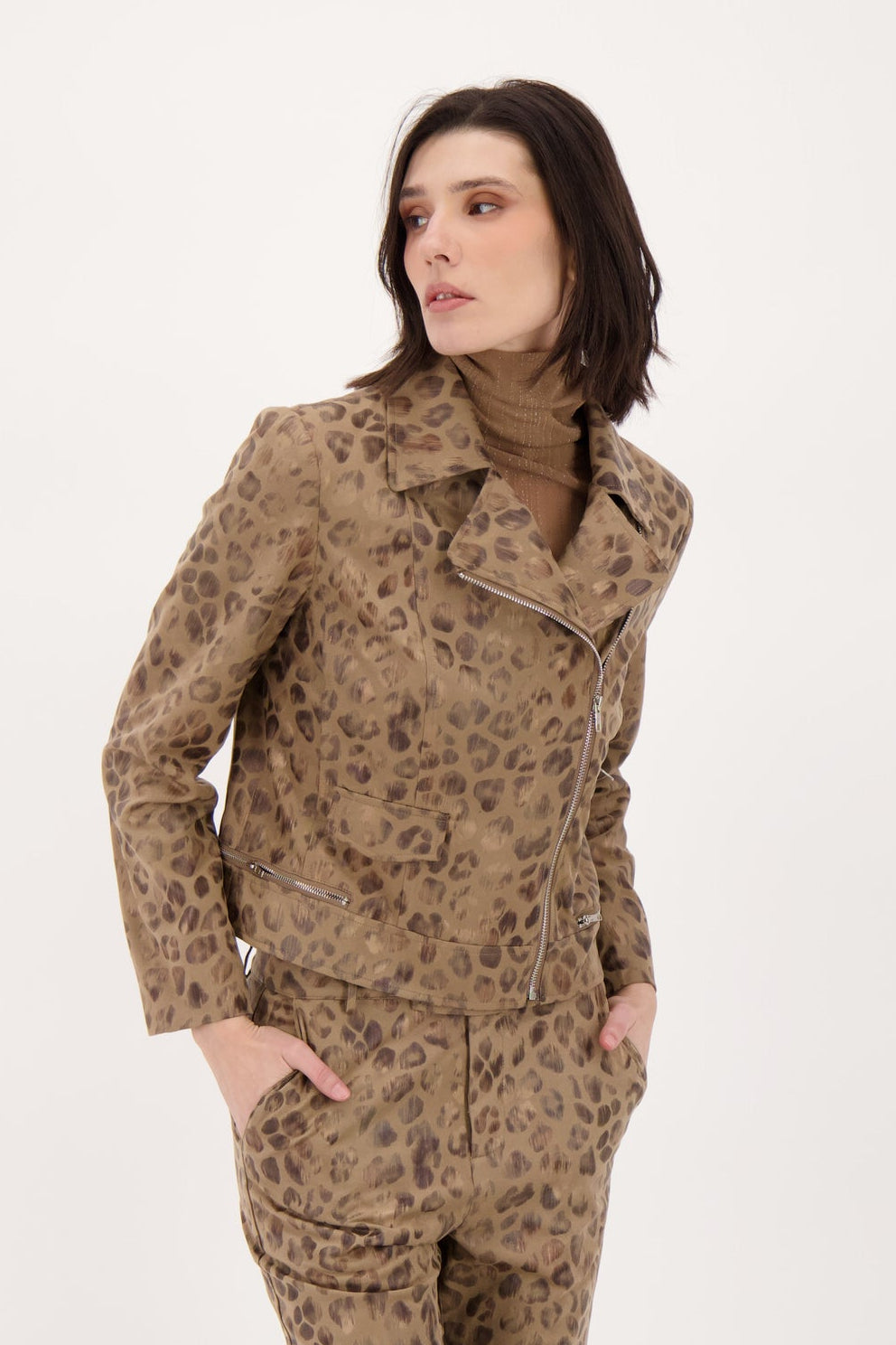 Subtle Vegan Metallic Leopard Biker Jacket