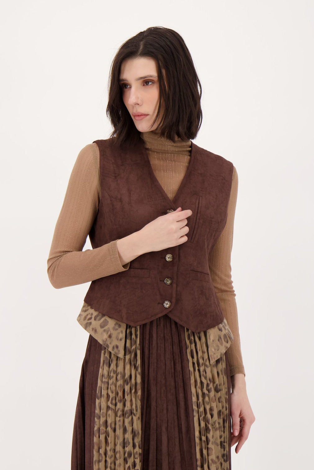 Subtle Vegan Metallic Leopard Trim Vest