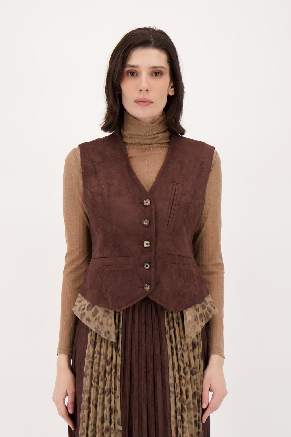 Subtle Vegan Metallic Leopard Trim Vest