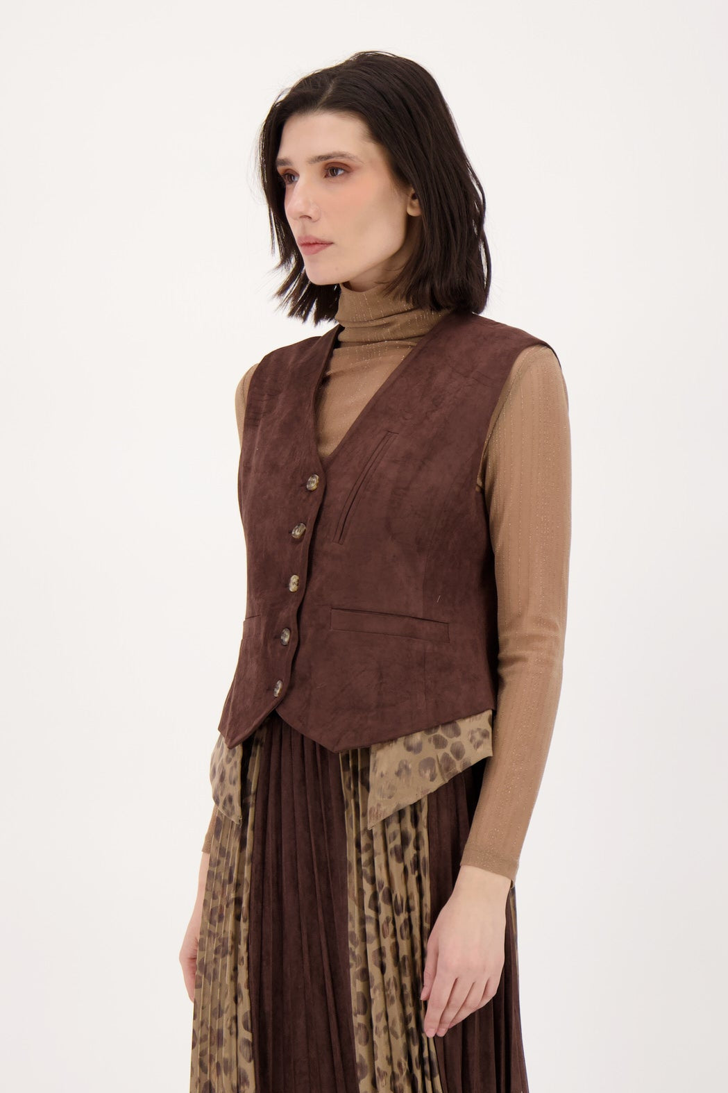 Subtle Vegan Metallic Leopard Trim Vest