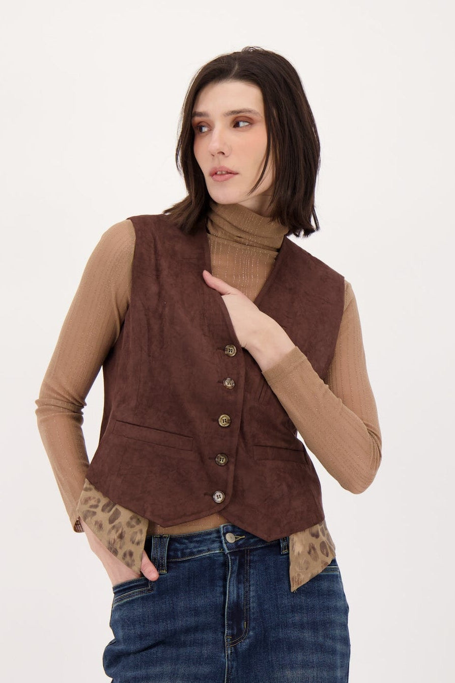 Subtle Vegan Metallic Leopard Trim Vest