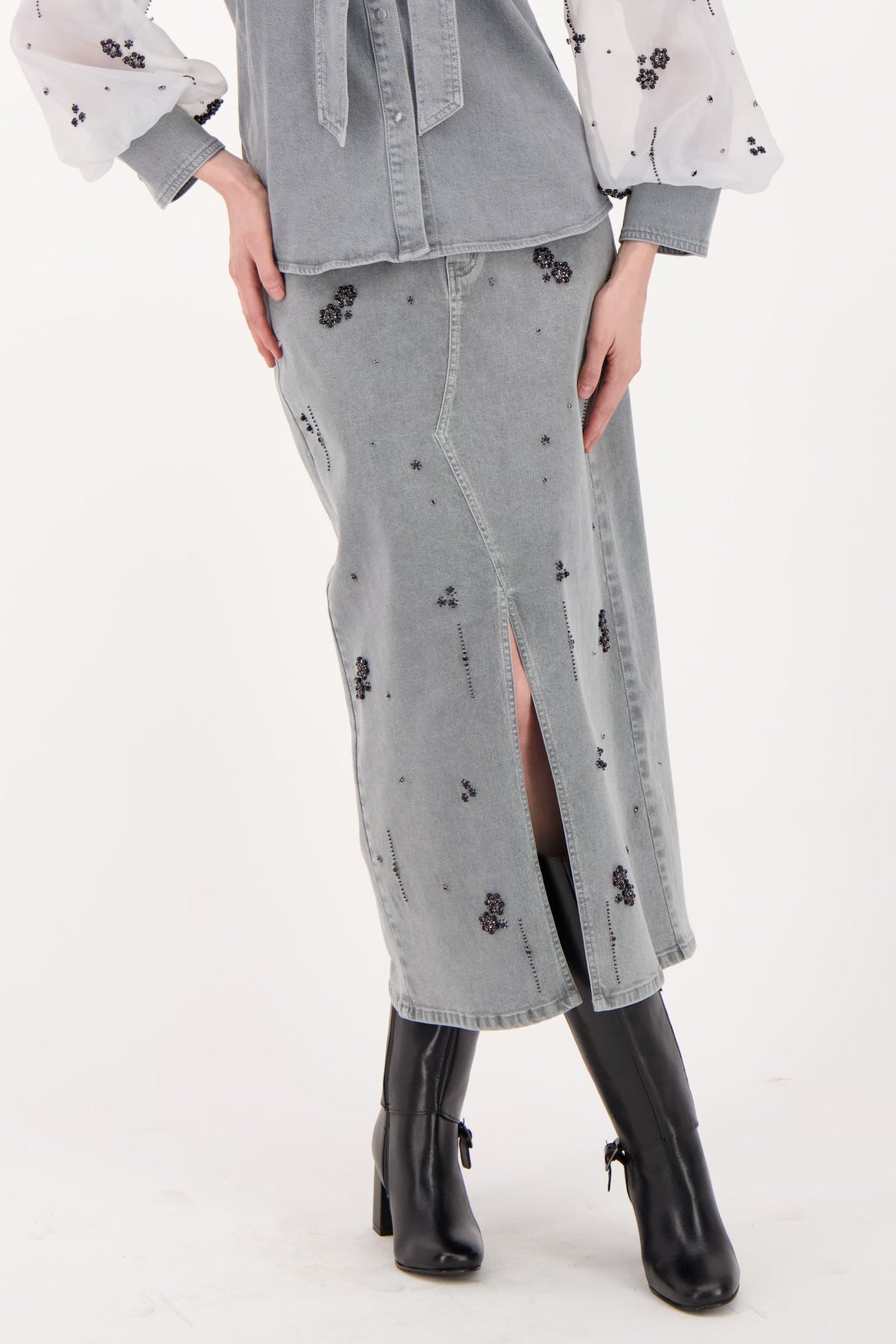 Beaded Denim Skirt