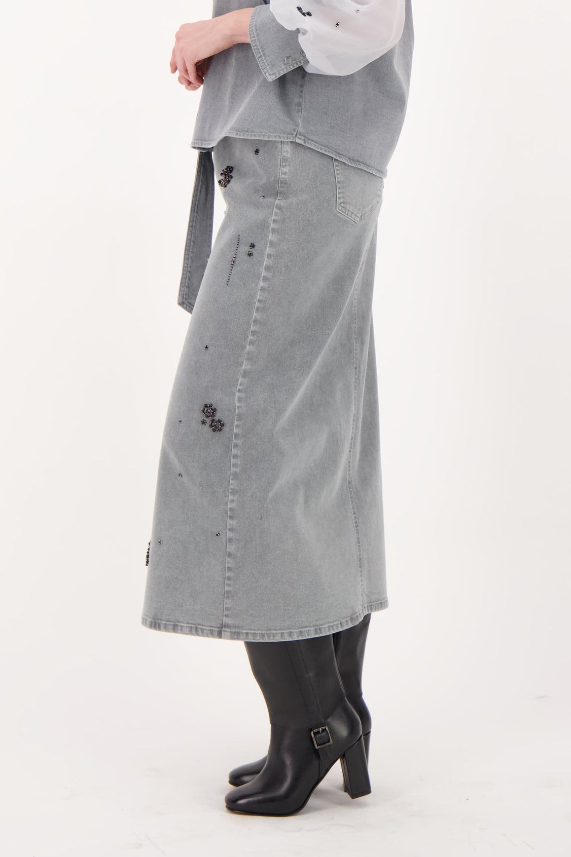 Beaded Denim Skirt