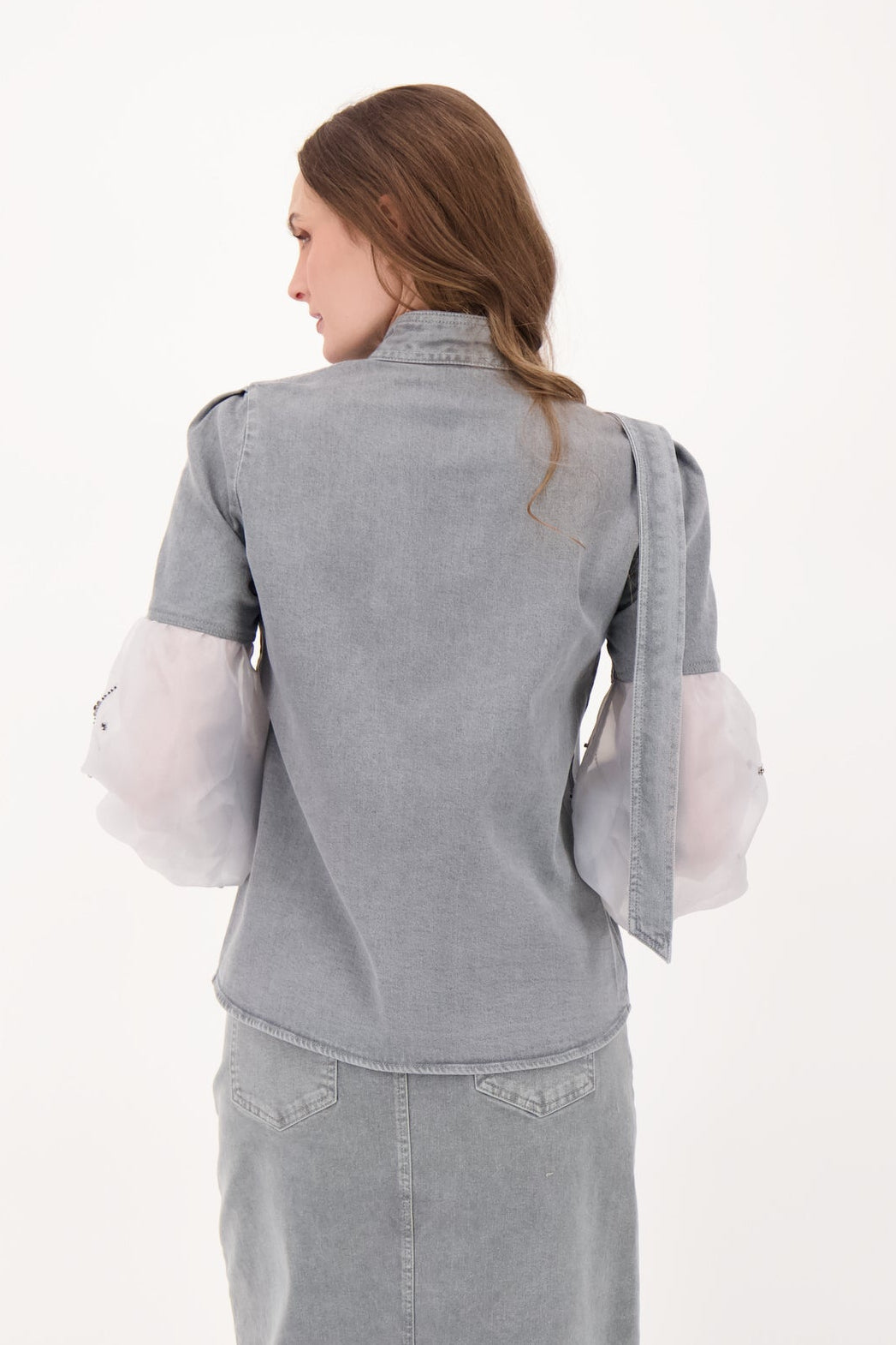 Denim With Beaded Organza Sleeve