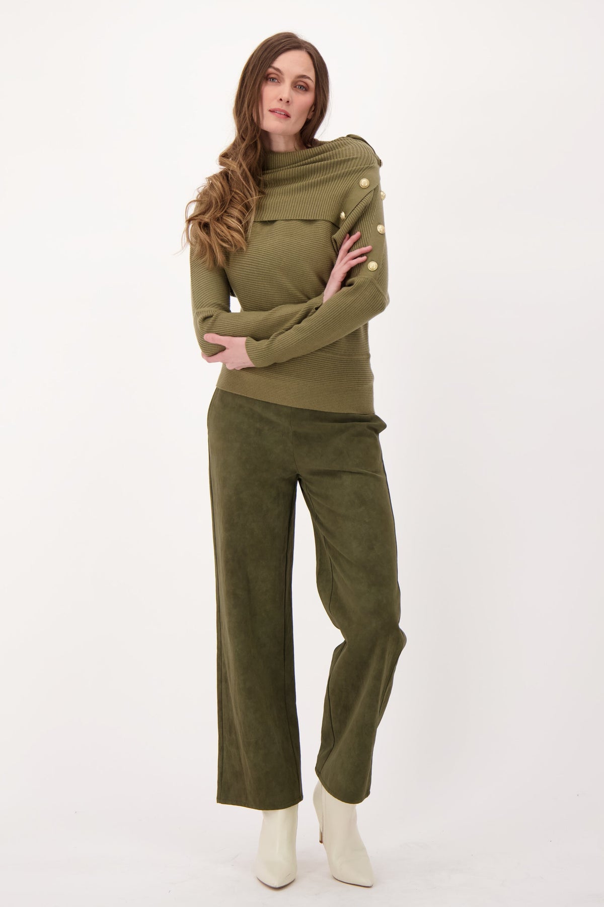 Oversized Cowl Neck With Adjustable Buttons Sweater