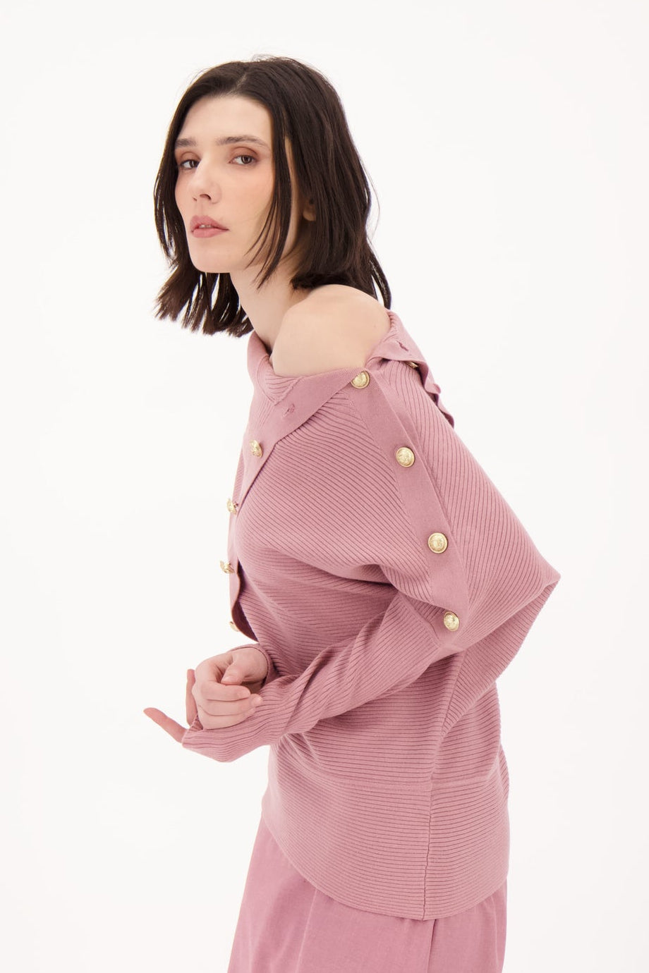 Oversized Cowl Neck With Adjustable Buttons Sweater