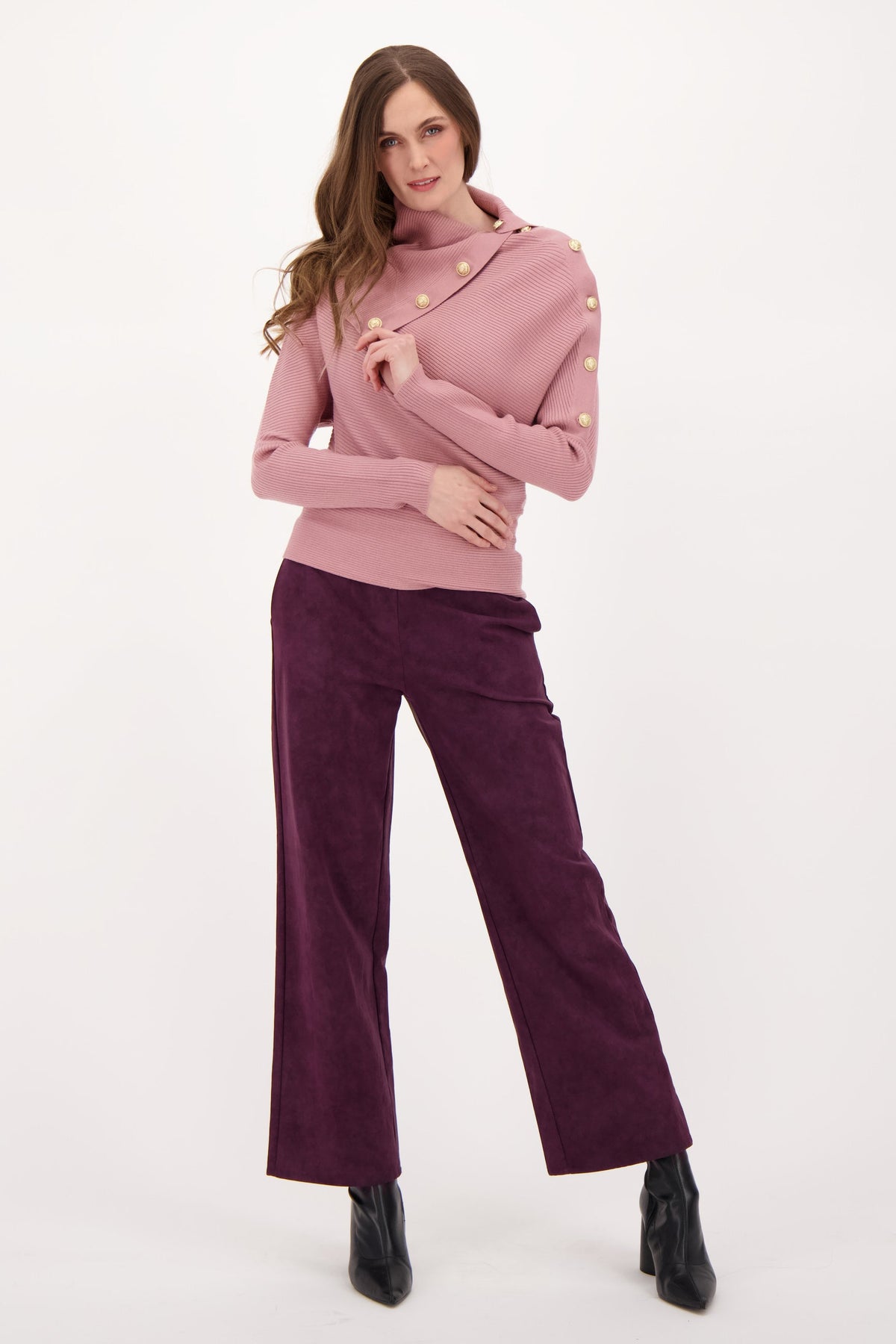 Oversized Cowl Neck With Adjustable Buttons Sweater
