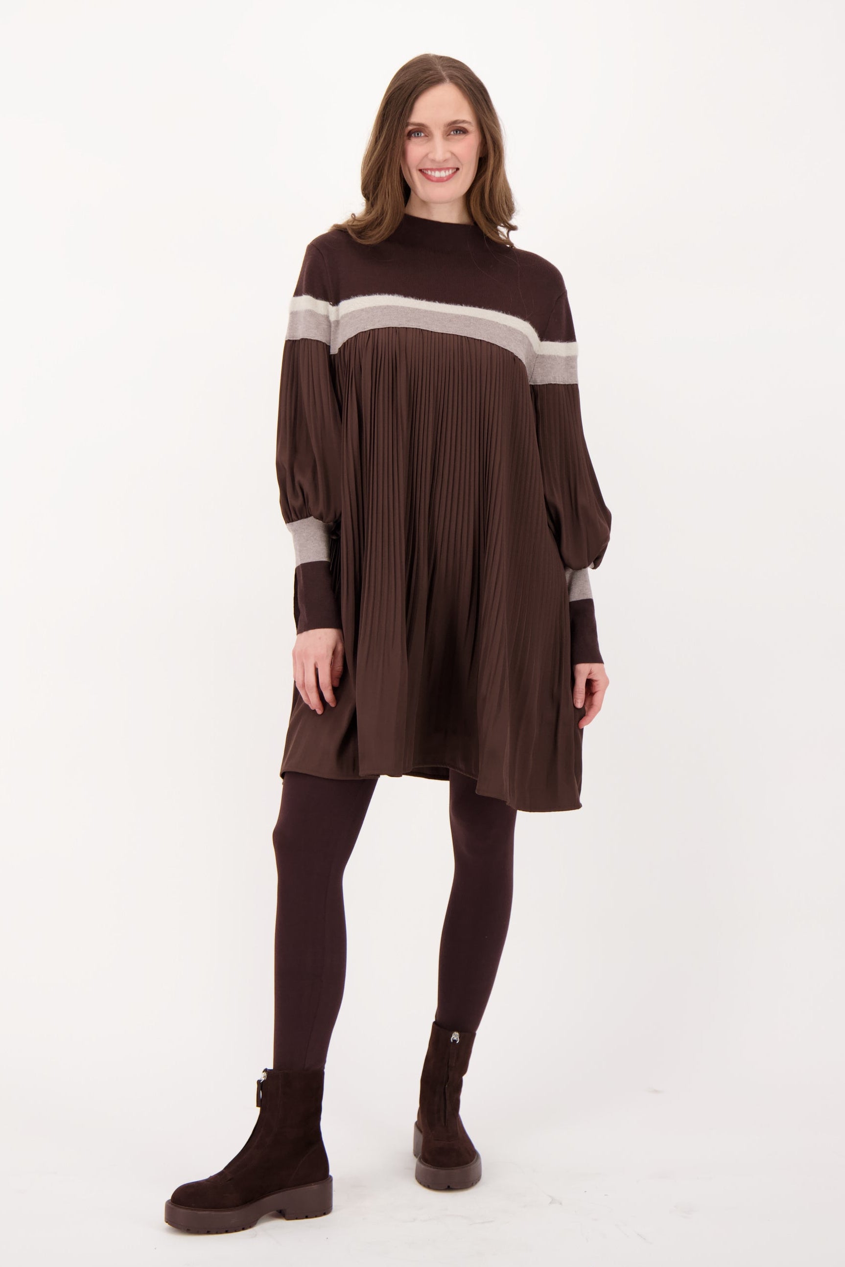 Bordered Yoke Pleated Dress