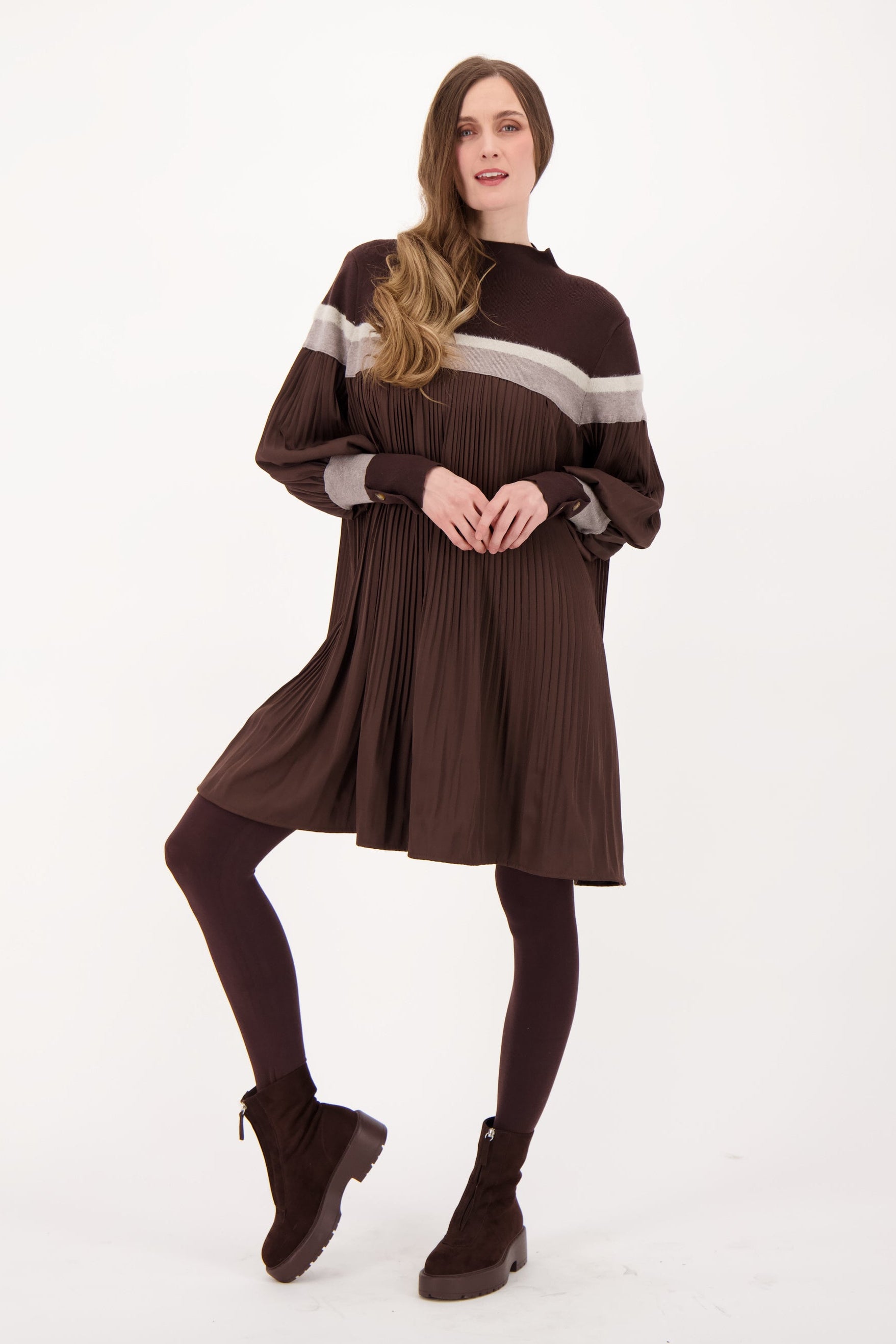 Bordered Yoke Pleated Dress