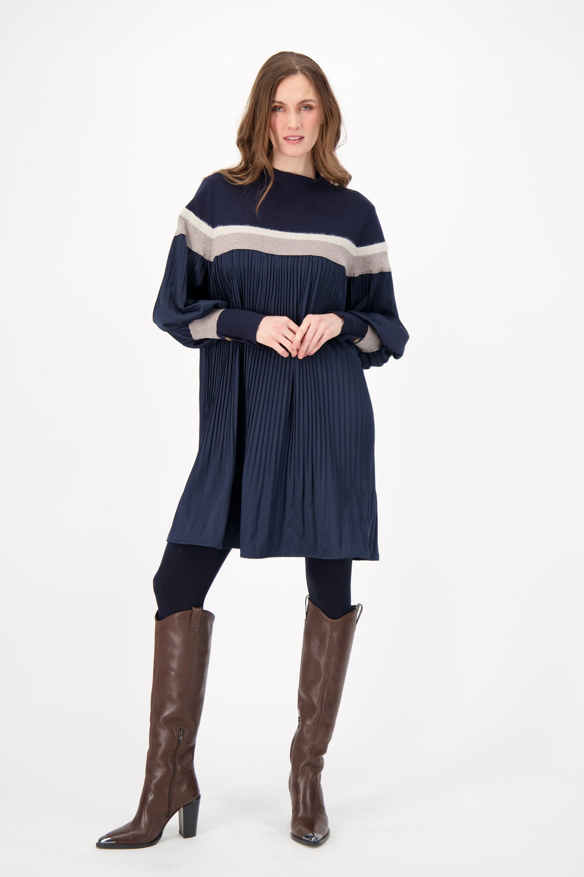 Bordered Yoke Pleated Dress