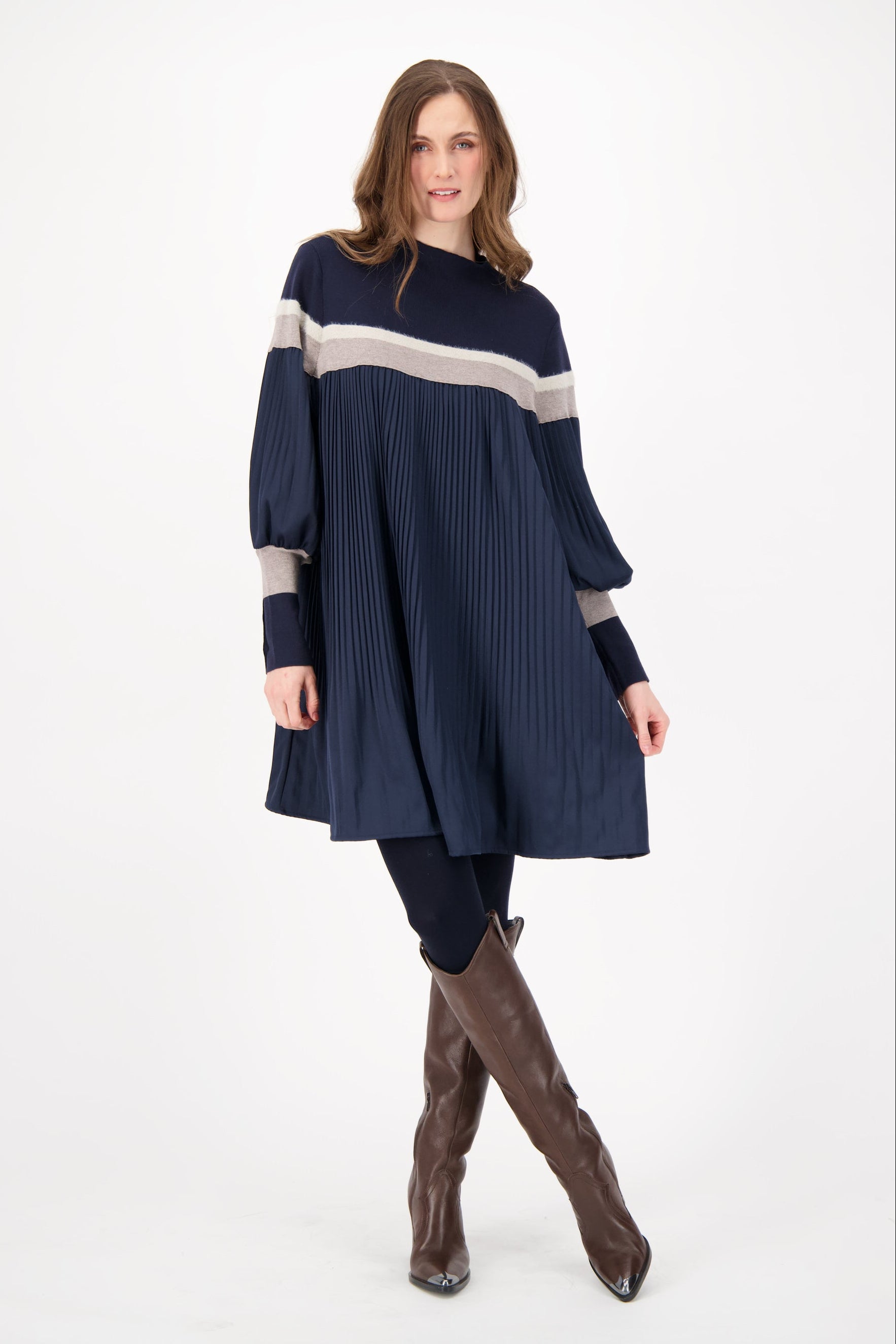 Bordered Yoke Pleated Dress