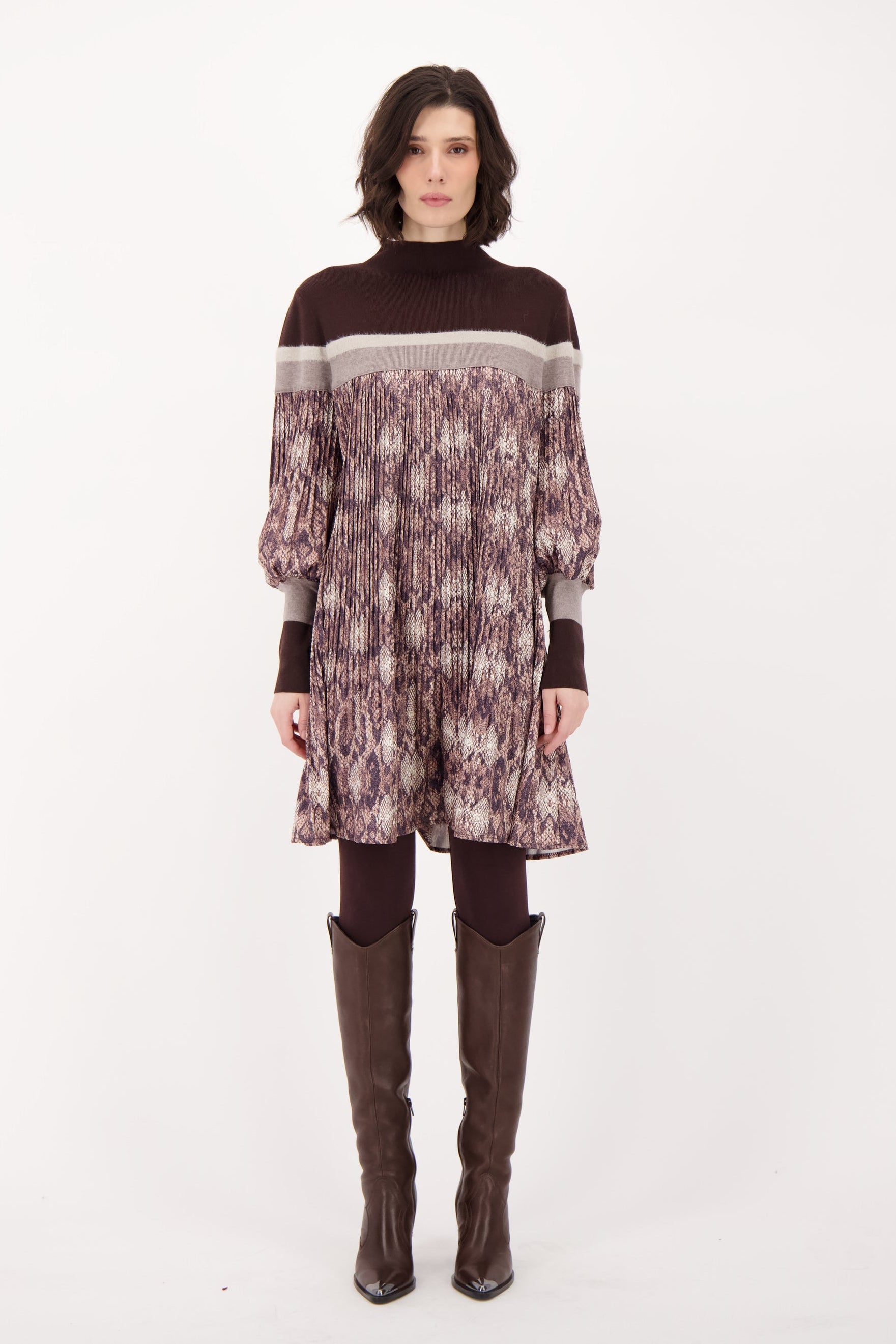 Snake Print Sweater/Pleated Dress